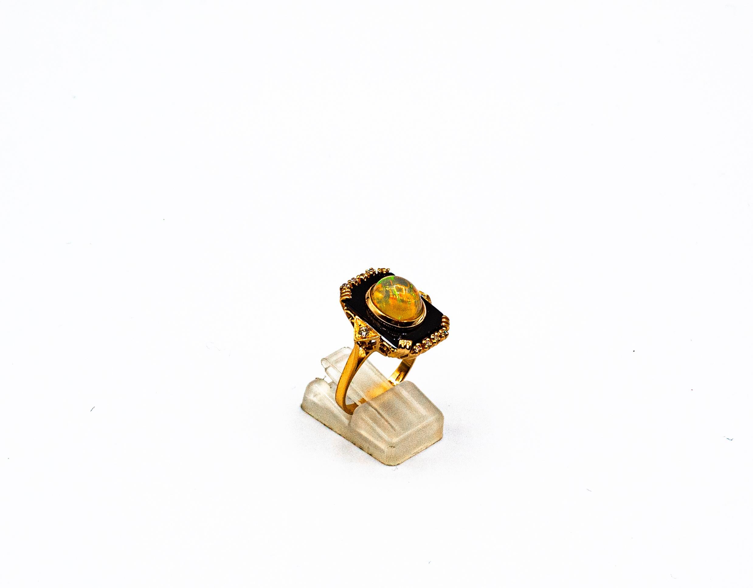 Art Deco Style 2.23 Carat White Diamond Opal Onyx Yellow Gold Cocktail Ring For Sale 1