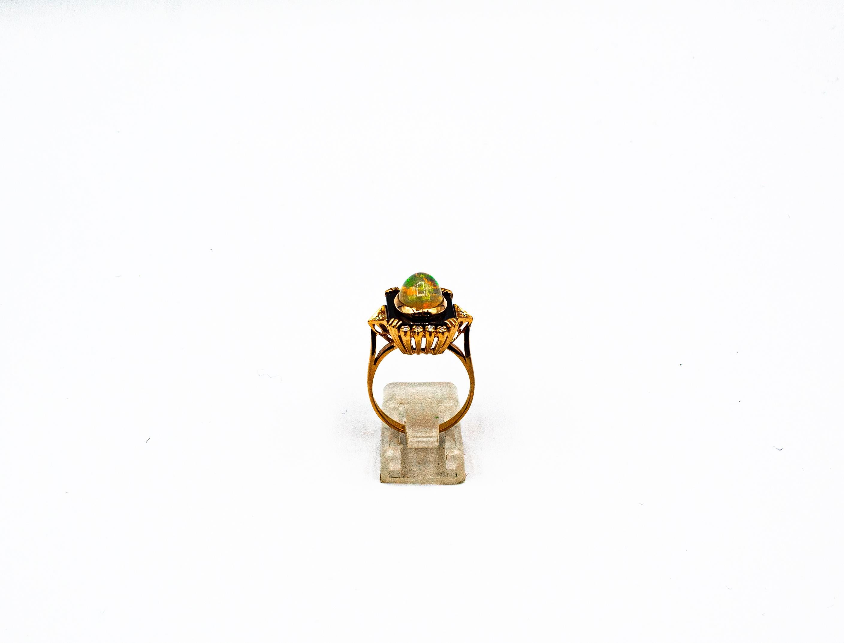 Art Deco Style 2.23 Carat White Diamond Opal Onyx Yellow Gold Cocktail Ring For Sale 2