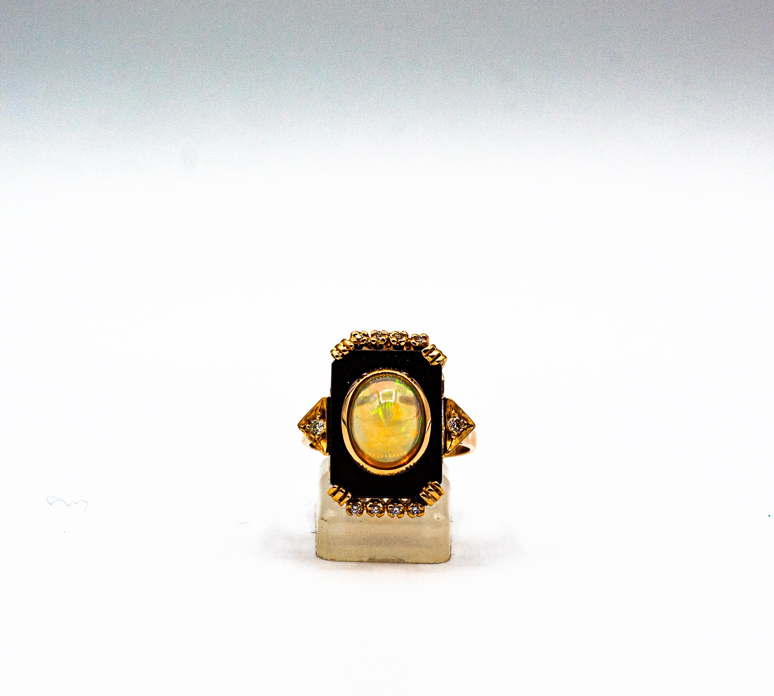 Art Deco Style 2.23 Carat White Diamond Opal Onyx Yellow Gold Cocktail Ring For Sale 4