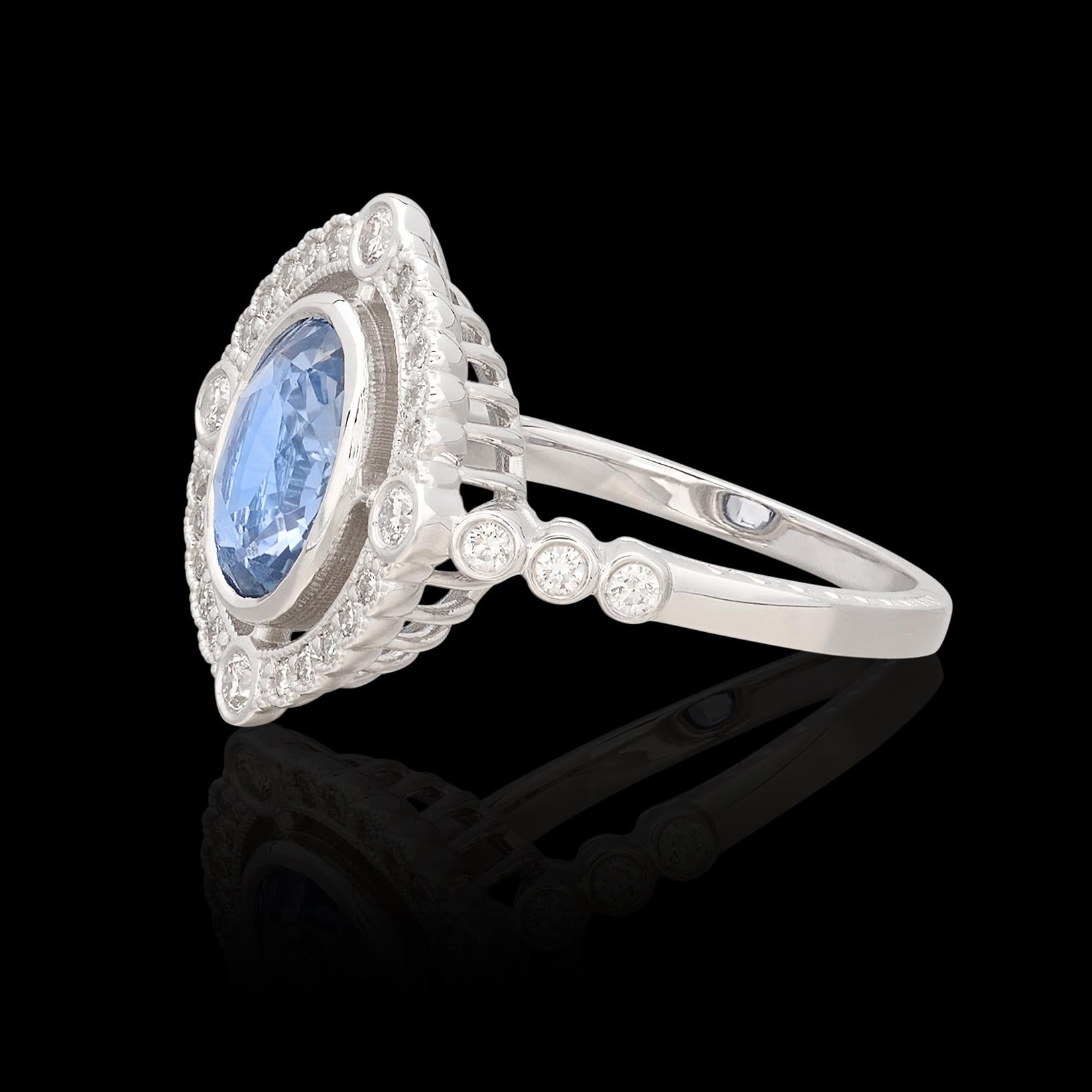 Women's Art Deco Style 2.24ct Sapphire & Diamond Ring For Sale