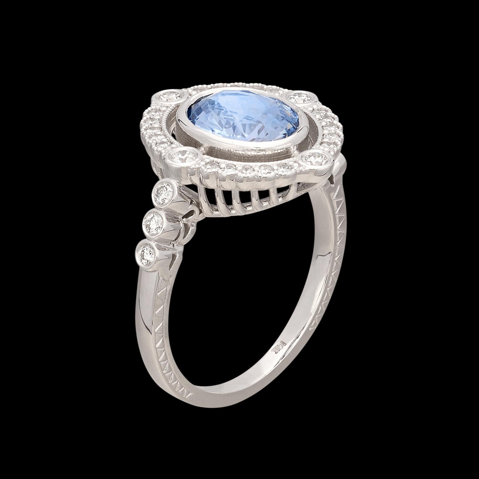 Art Deco Style 2.24ct Sapphire & Diamond Ring For Sale 2