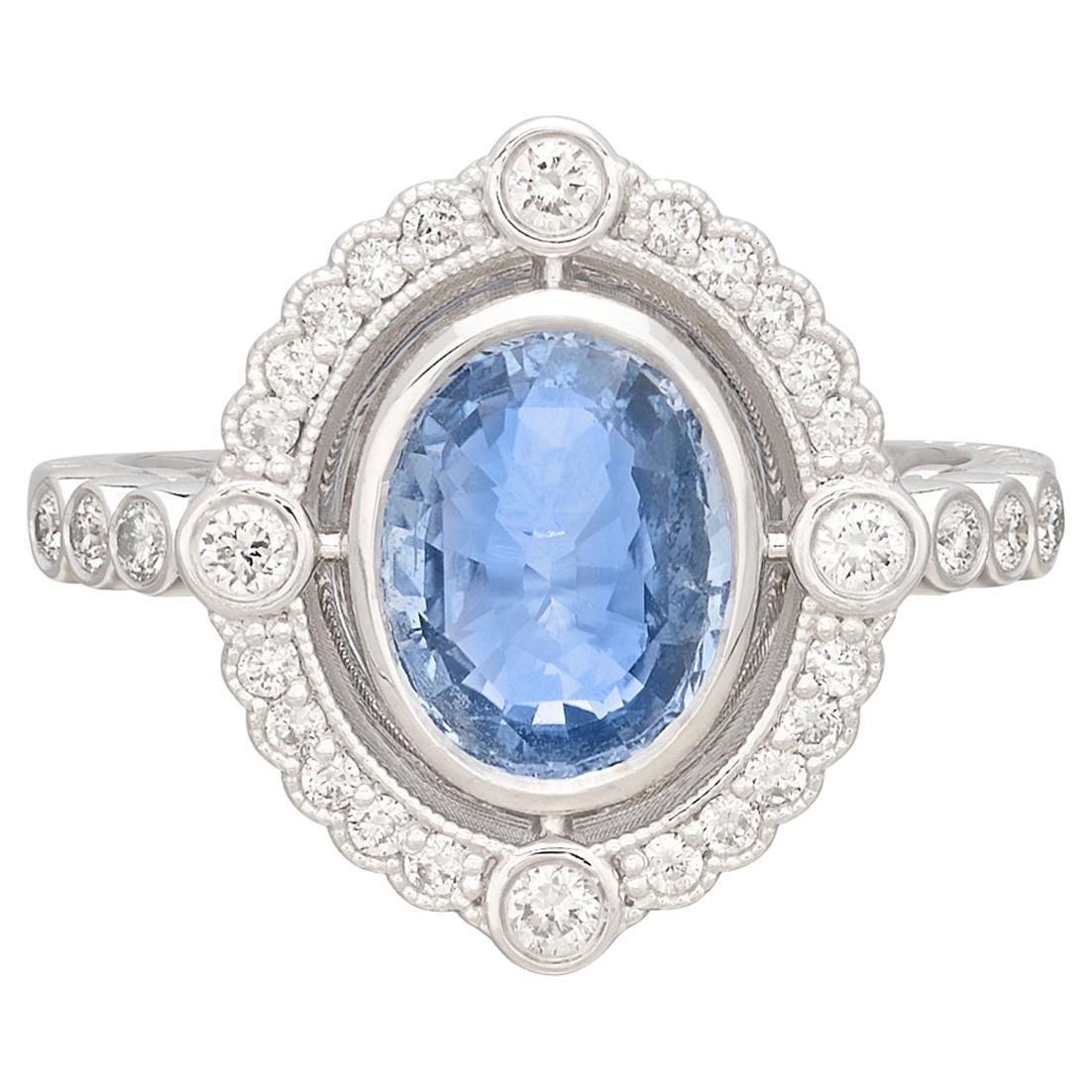 Art Deco Style 2.24ct Sapphire & Diamond Ring For Sale