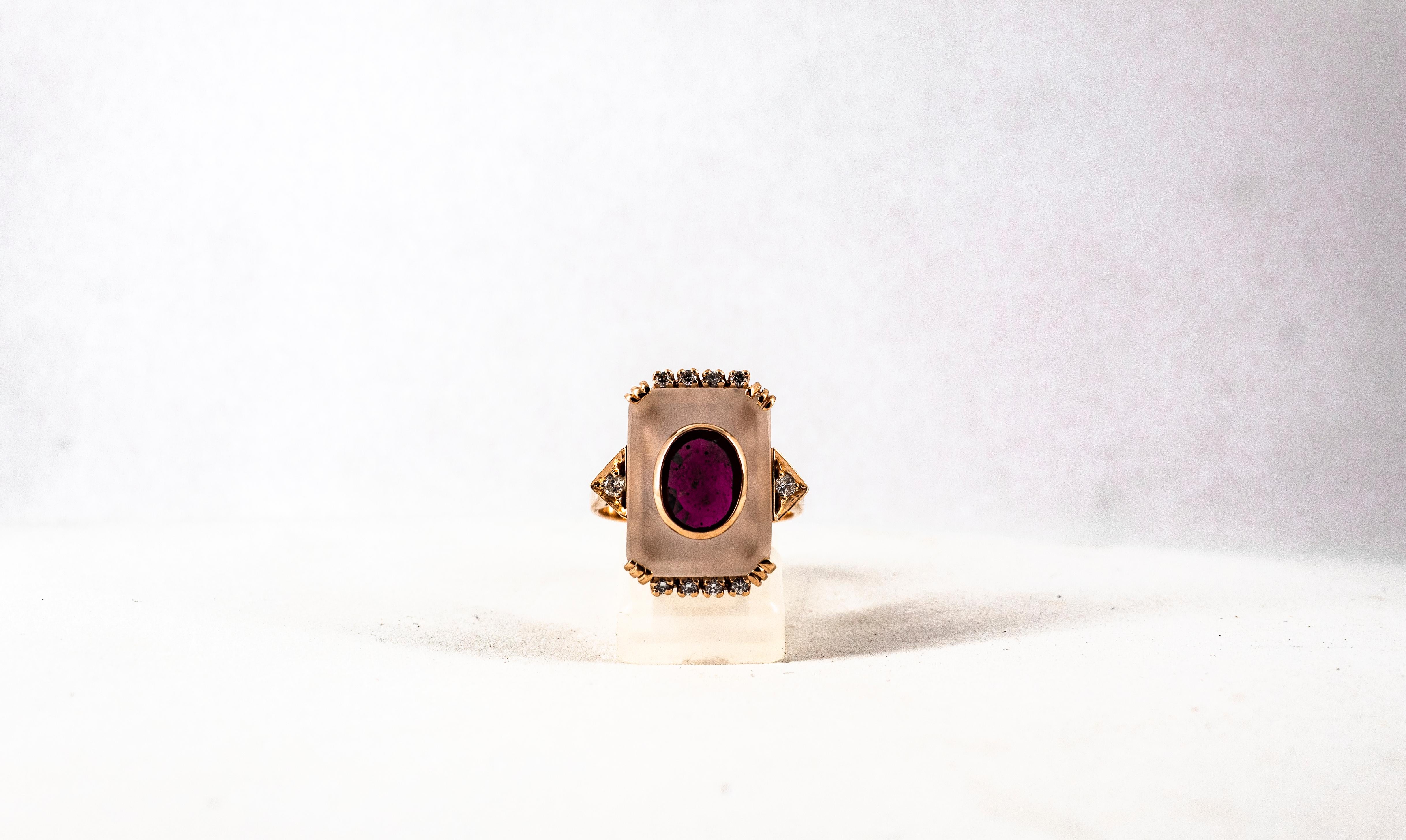 Art Deco Style 2.28 Carat White Diamond Ruby Rock Crystal Yellow Gold Ring For Sale 5