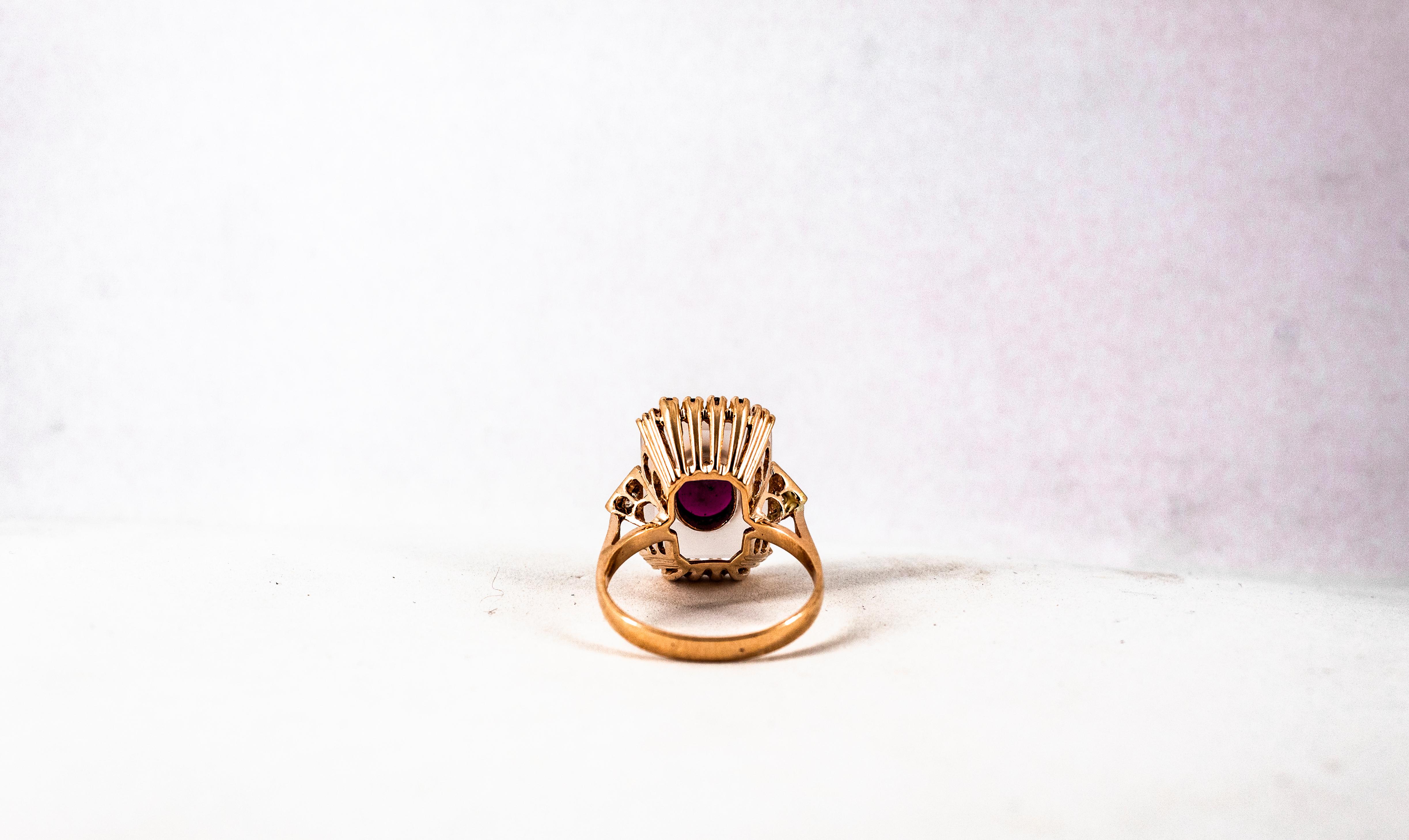 Art Deco Style 2.28 Carat White Diamond Ruby Rock Crystal Yellow Gold Ring For Sale 8