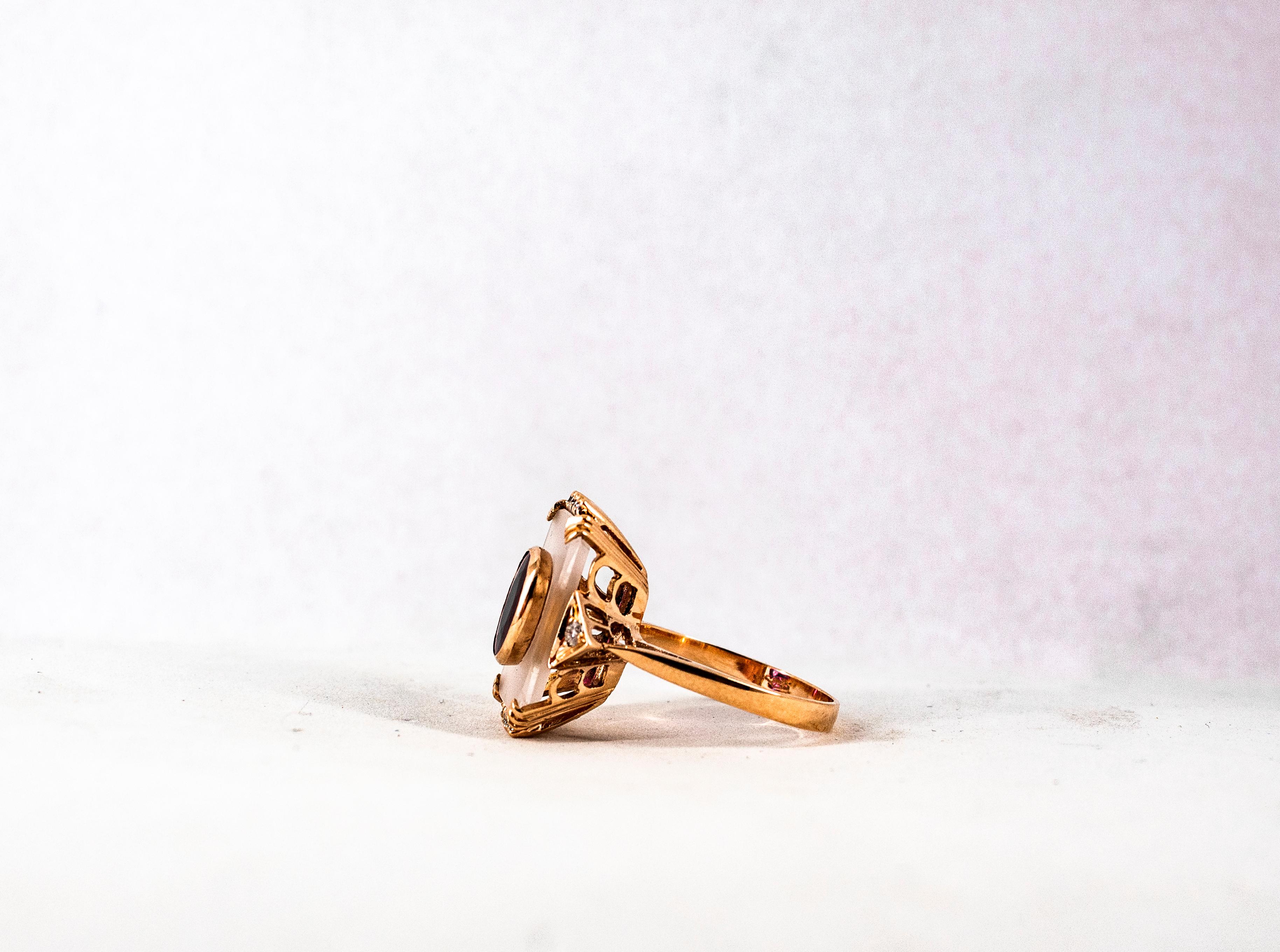 Art Deco Style 2.28 Carat White Diamond Ruby Rock Crystal Yellow Gold Ring For Sale 9