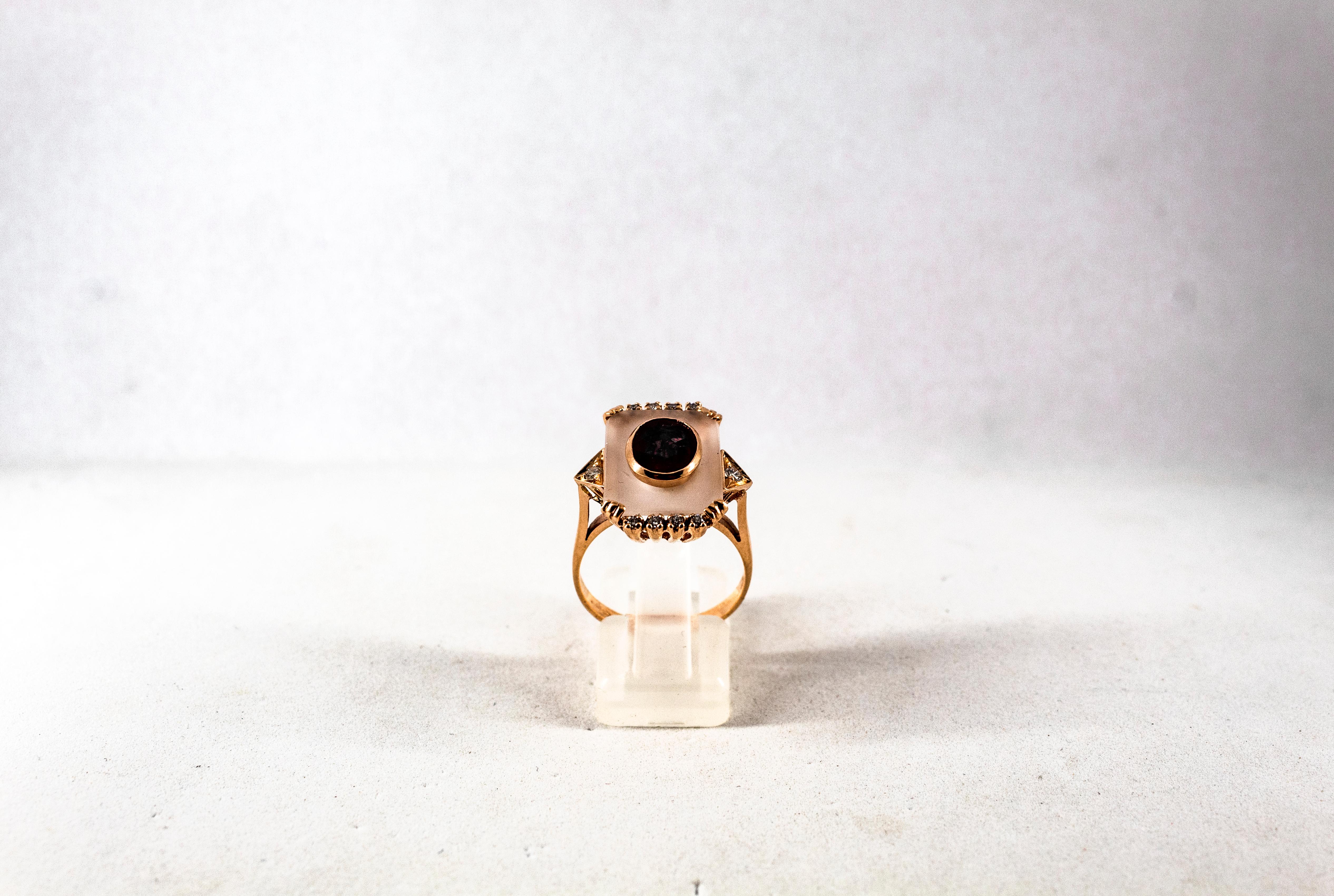 Brilliant Cut Art Deco Style 2.28 Carat White Diamond Ruby Rock Crystal Yellow Gold Ring For Sale