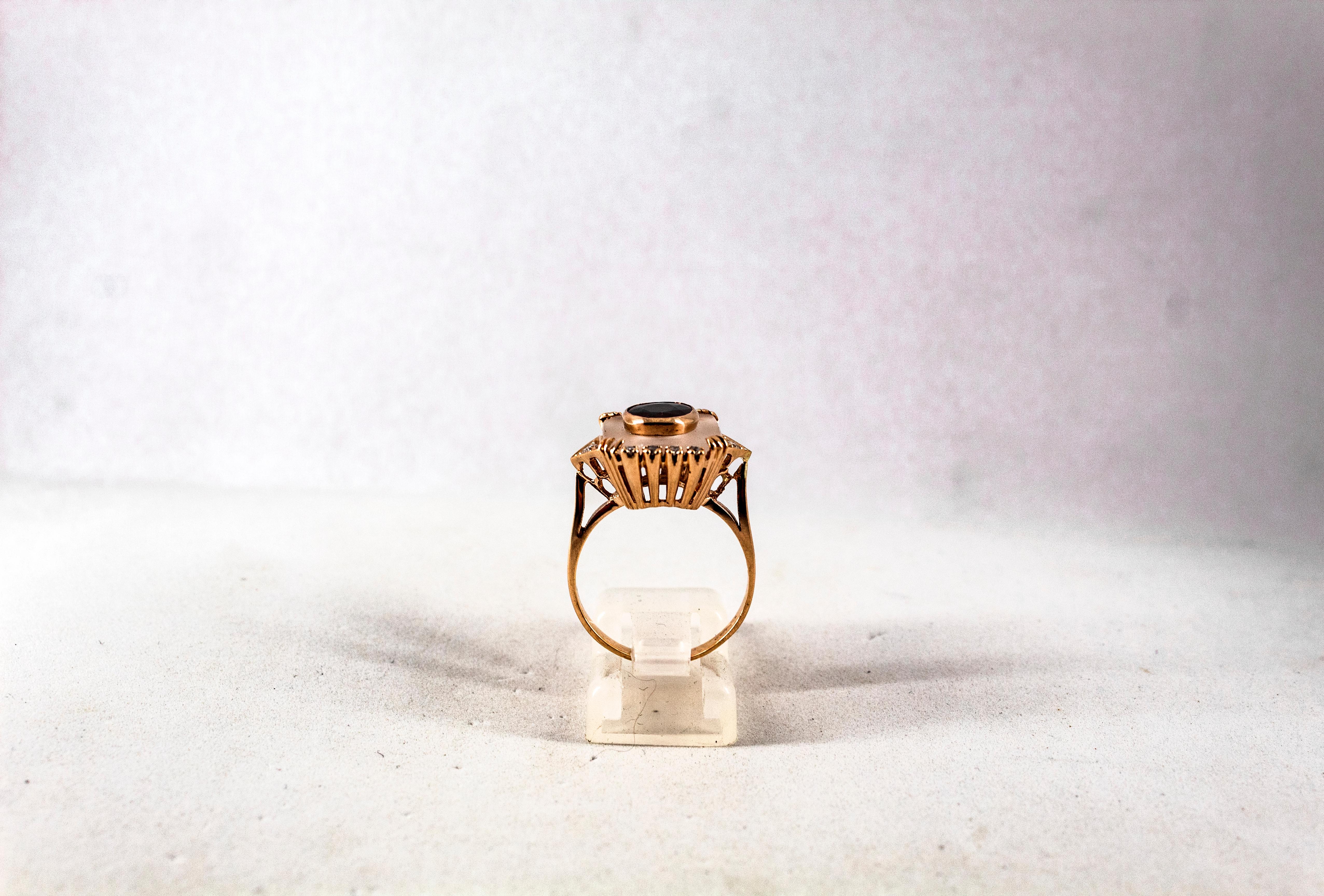 Art Deco Style 2.28 Carat White Diamond Ruby Rock Crystal Yellow Gold Ring For Sale 2