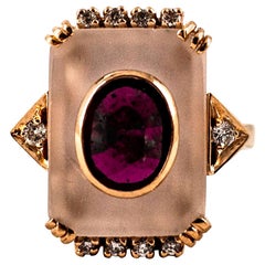Art Deco Style 2.28 Carat White Diamond Ruby Rock Crystal Yellow Gold Ring