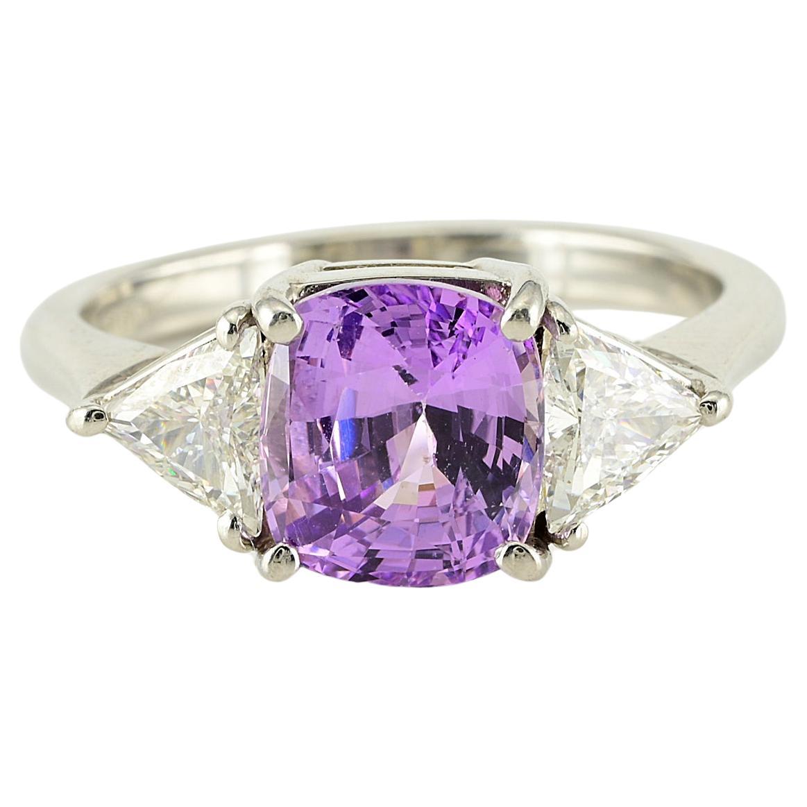 Art Deco Style 2.30 Ct Ceylon No Heat Liliac Sapphire Diamond Platinum Ring