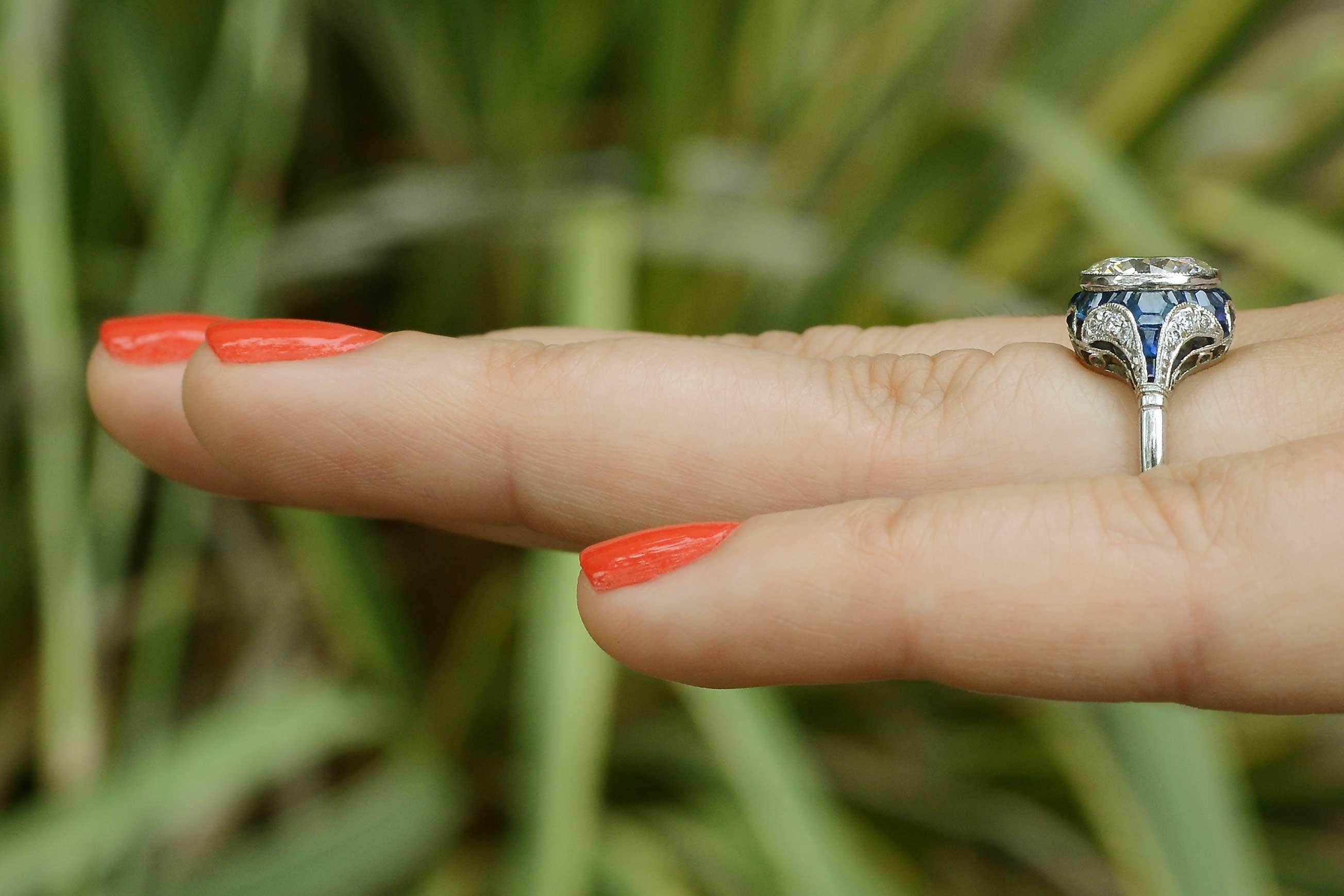 art deco diamond sapphire engagement ring