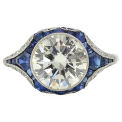 Art Deco Style 2.34 Ct Round Diamond Sapphire Engagement Ring