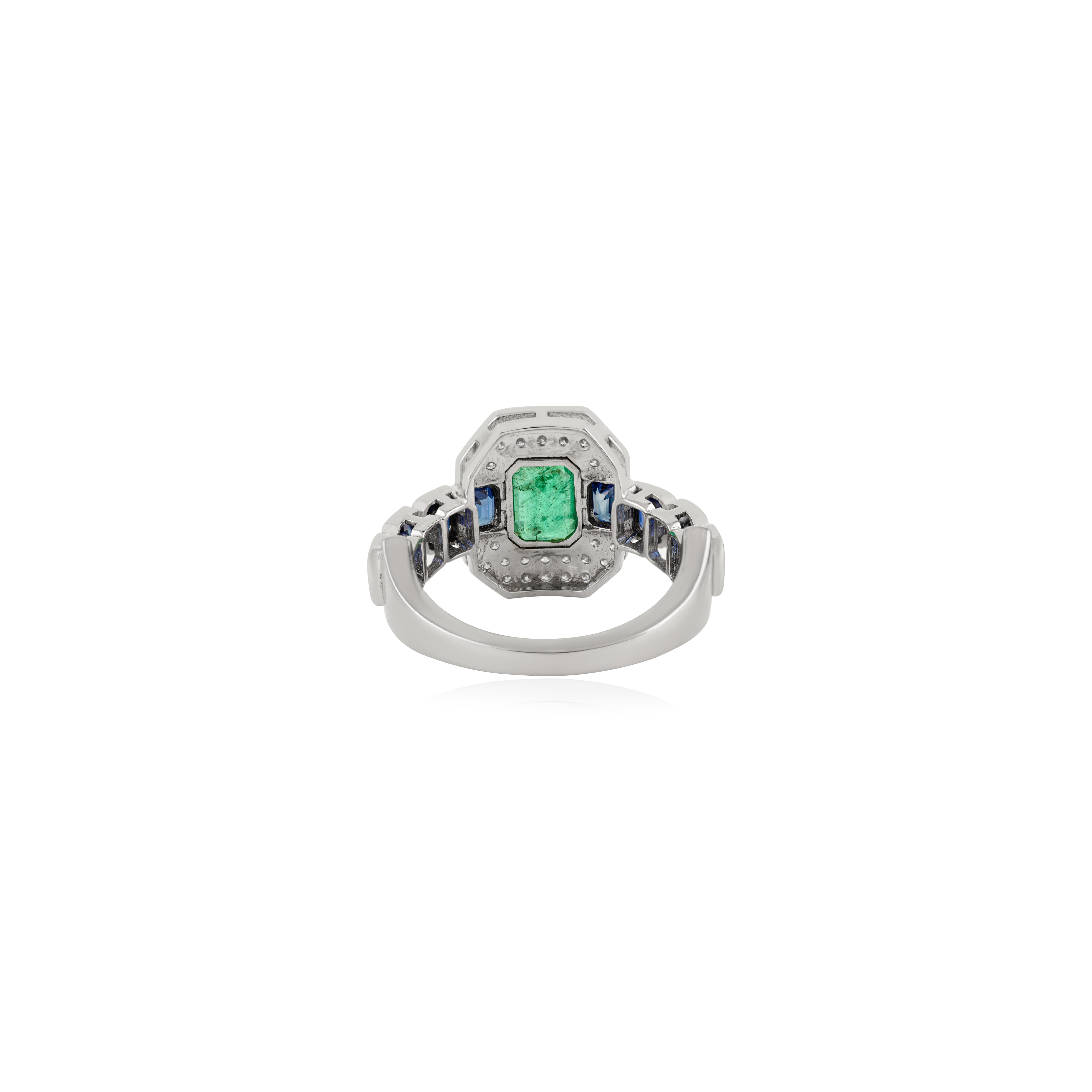 Im Angebot: Art Deco Stil 2,34Karat Smaragd Saphir & Diamant Cocktail Ring 14K Weißgold () 8