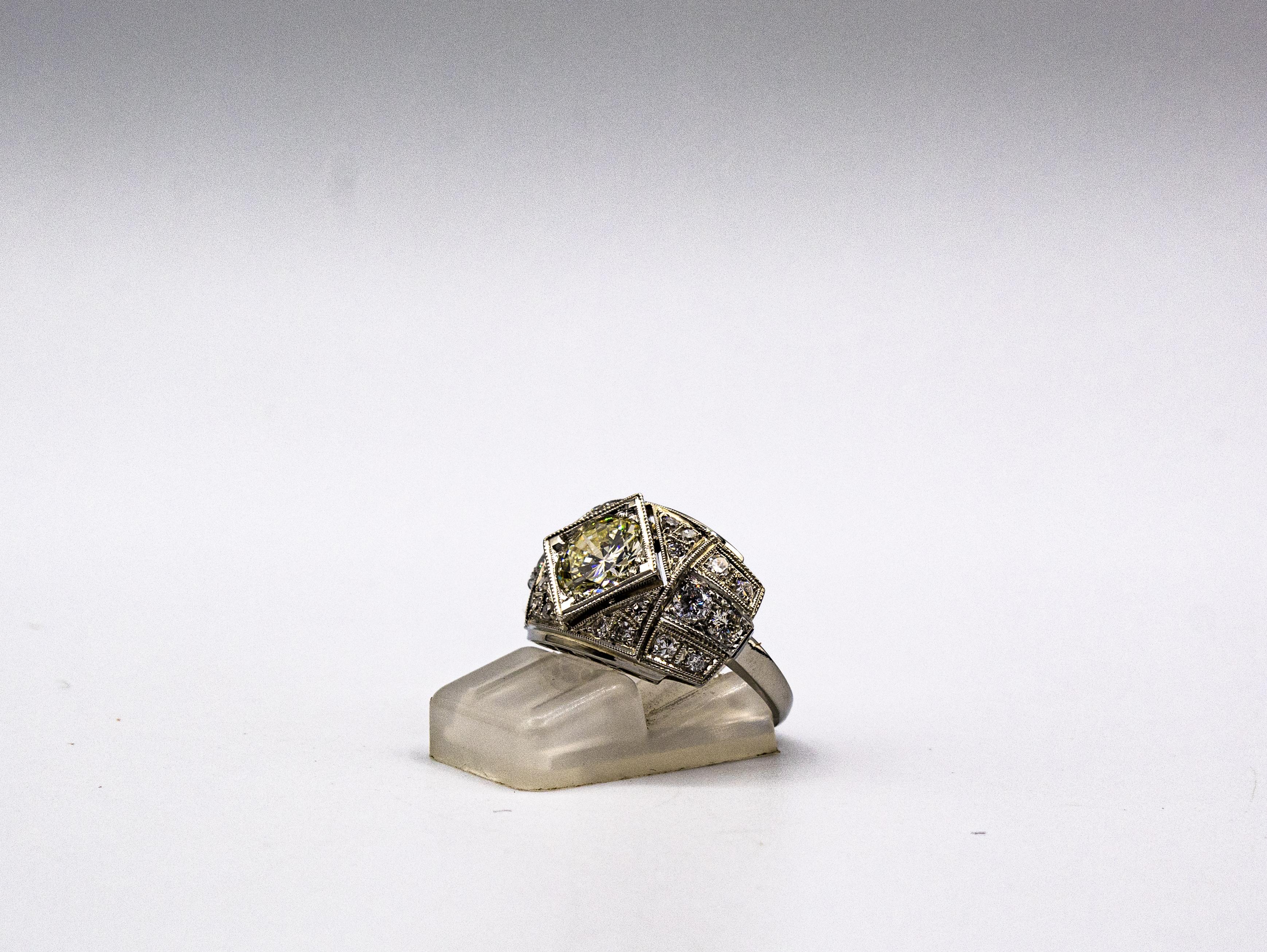 Art Deco Stil 2,37 Karat Weißer Brillantschliff Diamant Weißgold Cocktail Ring im Angebot 6
