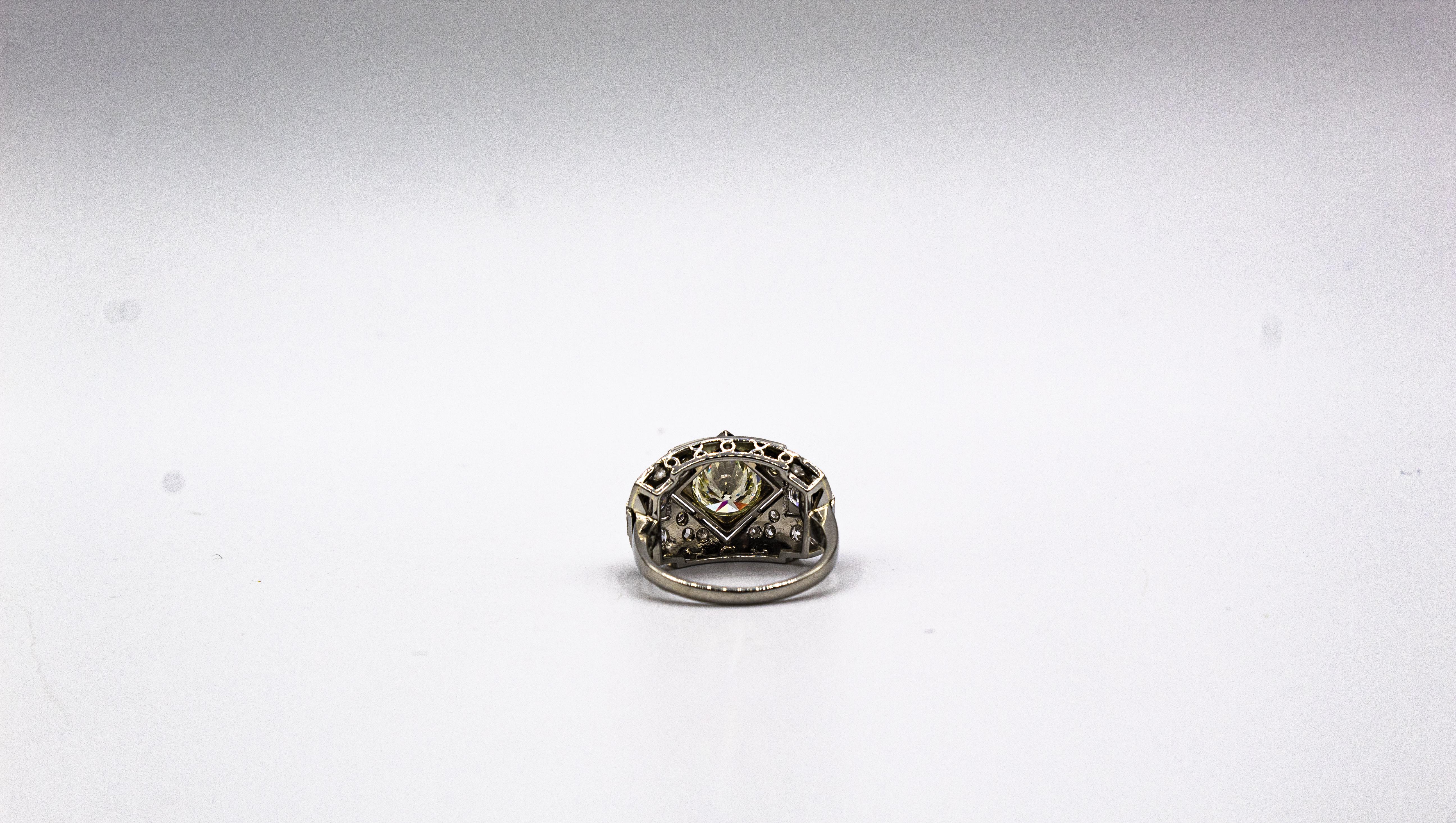 Art Deco Stil 2,37 Karat Weißer Brillantschliff Diamant Weißgold Cocktail Ring 11