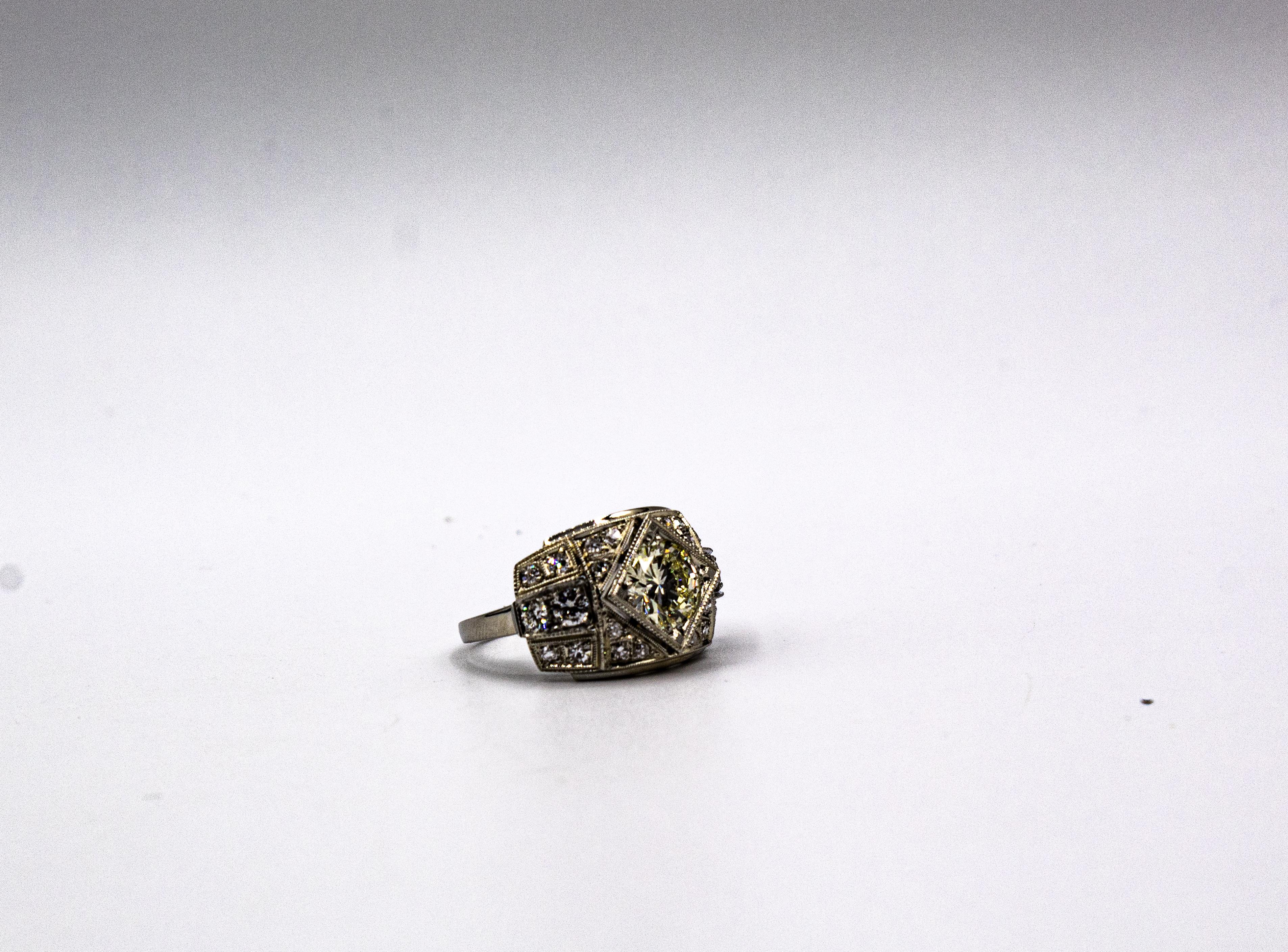 Art Deco Stil 2,37 Karat Weißer Brillantschliff Diamant Weißgold Cocktail Ring im Angebot 12