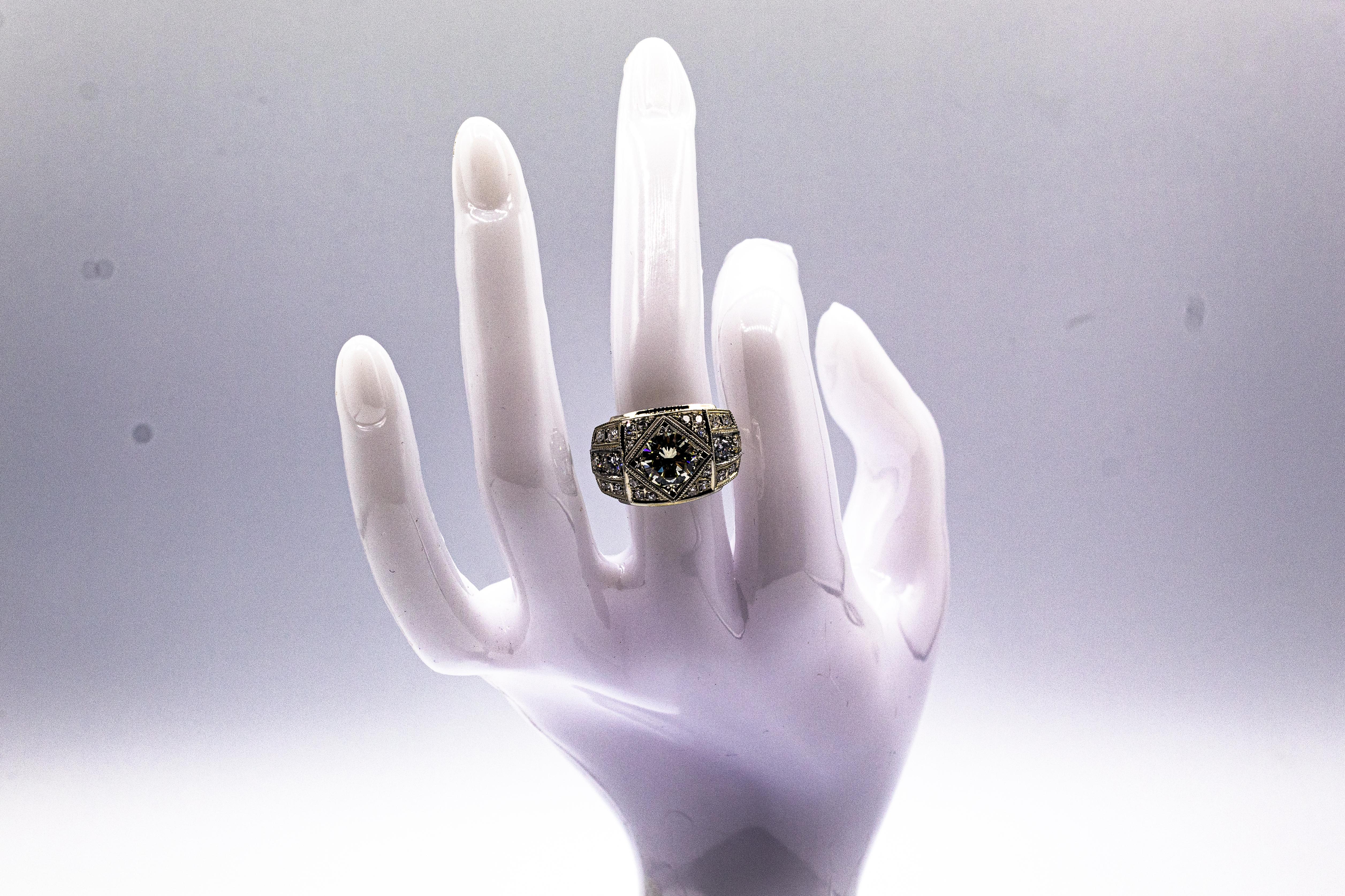 Art Deco Stil 2,37 Karat Weißer Brillantschliff Diamant Weißgold Cocktail Ring im Angebot 14