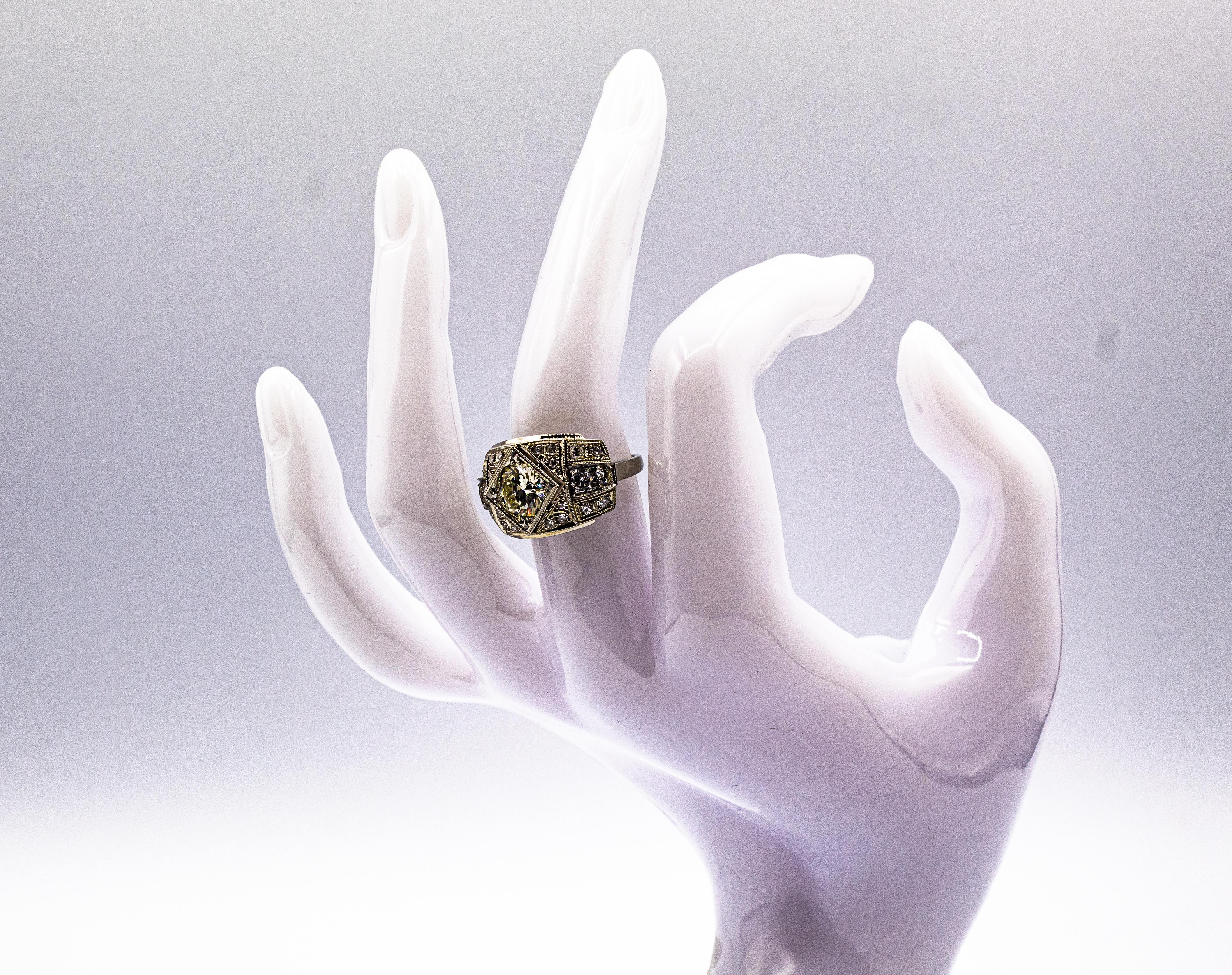 Art Deco Stil 2,37 Karat Weißer Brillantschliff Diamant Weißgold Cocktail Ring im Angebot 15