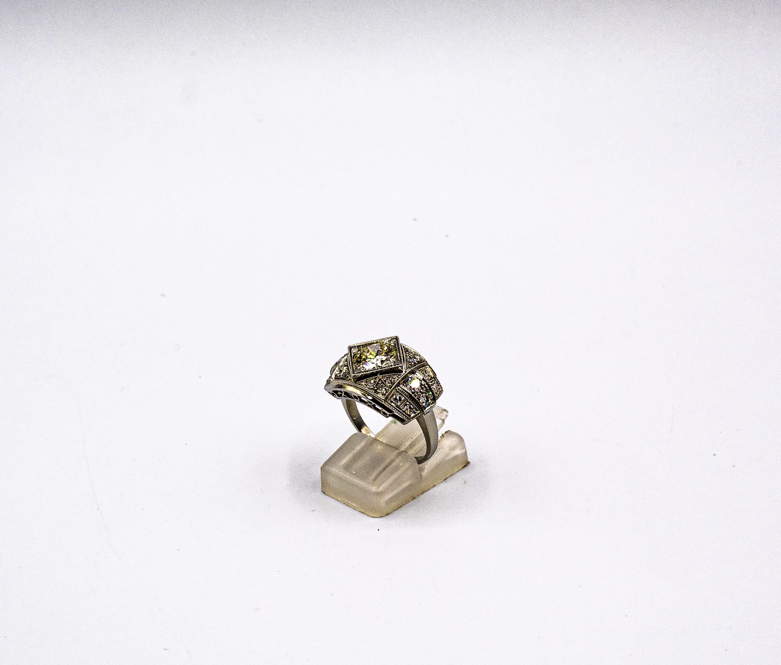 Art Deco Style 2.37 Carat White Brilliant Cut Diamond White Gold Cocktail Ring In New Condition For Sale In Naples, IT