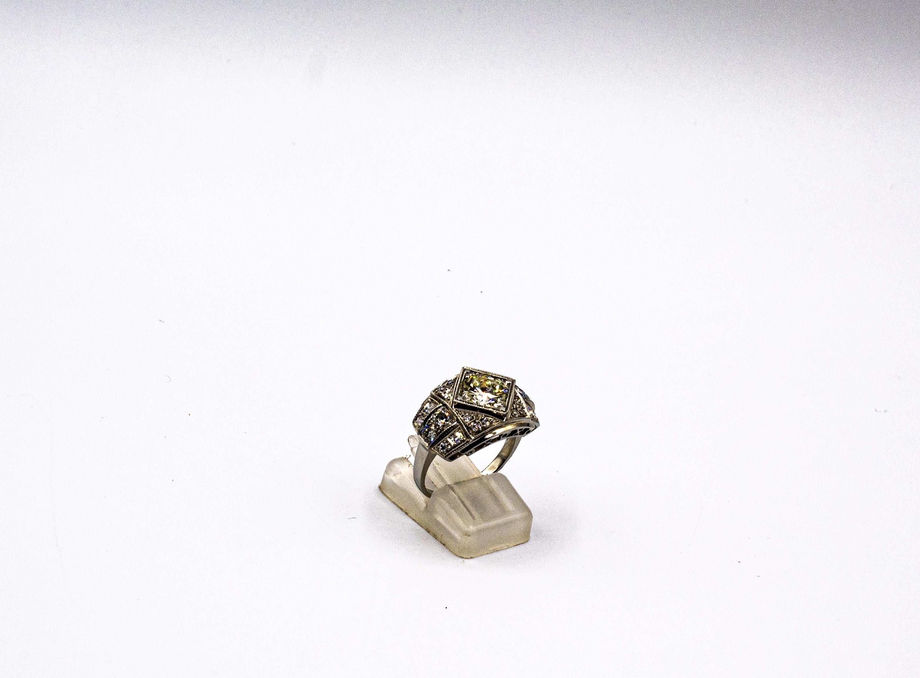 Art Deco Stil 2,37 Karat Weißer Brillantschliff Diamant Weißgold Cocktail Ring im Angebot 1