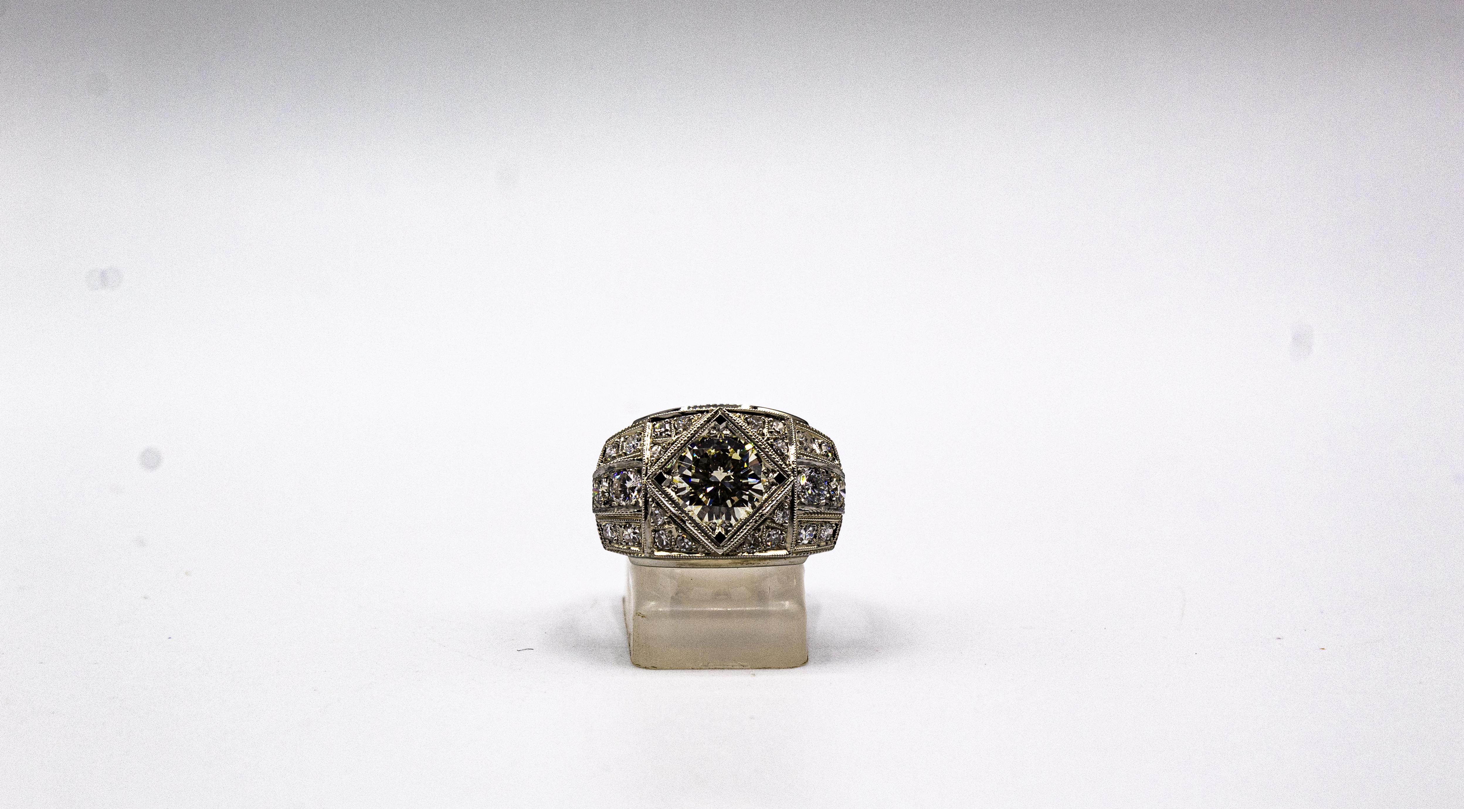 Art Deco Stil 2,37 Karat Weißer Brillantschliff Diamant Weißgold Cocktail Ring im Angebot 2