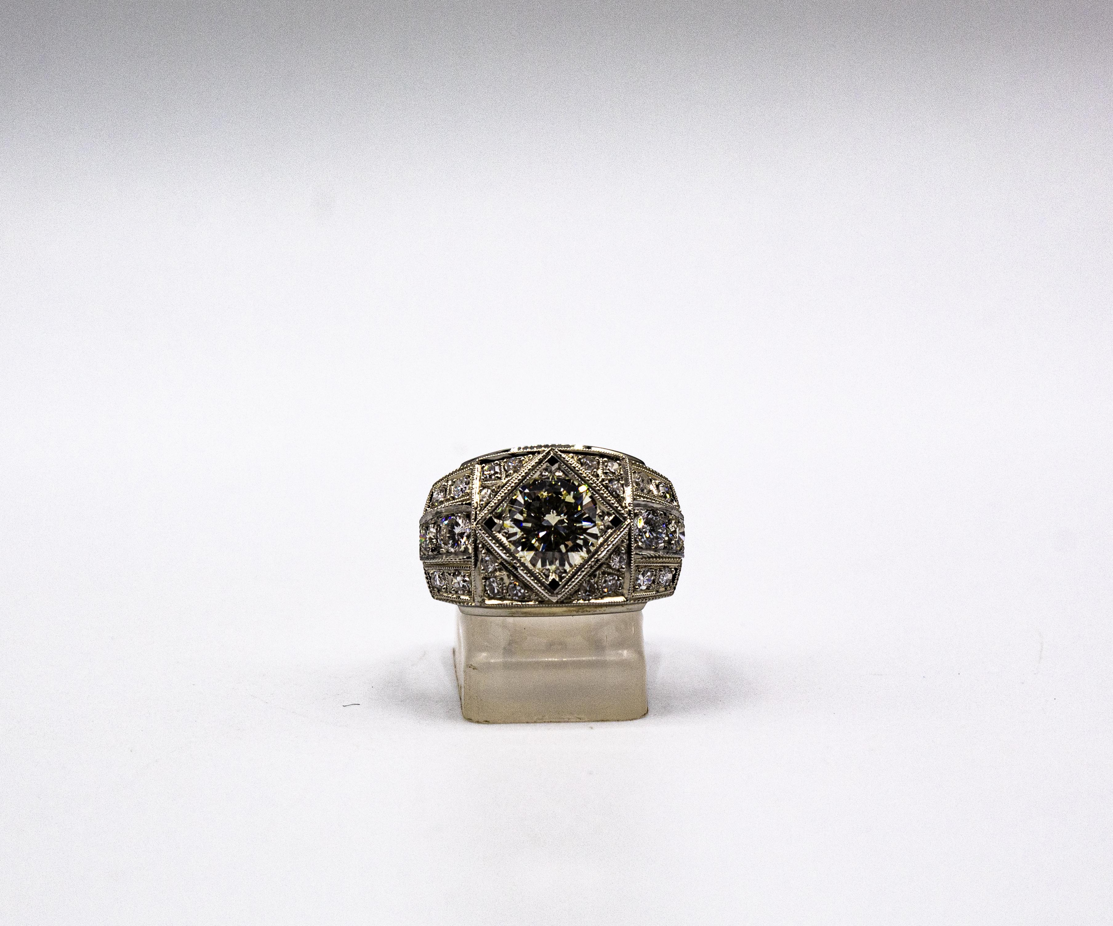 Art Deco Stil 2,37 Karat Weißer Brillantschliff Diamant Weißgold Cocktail Ring im Angebot 3