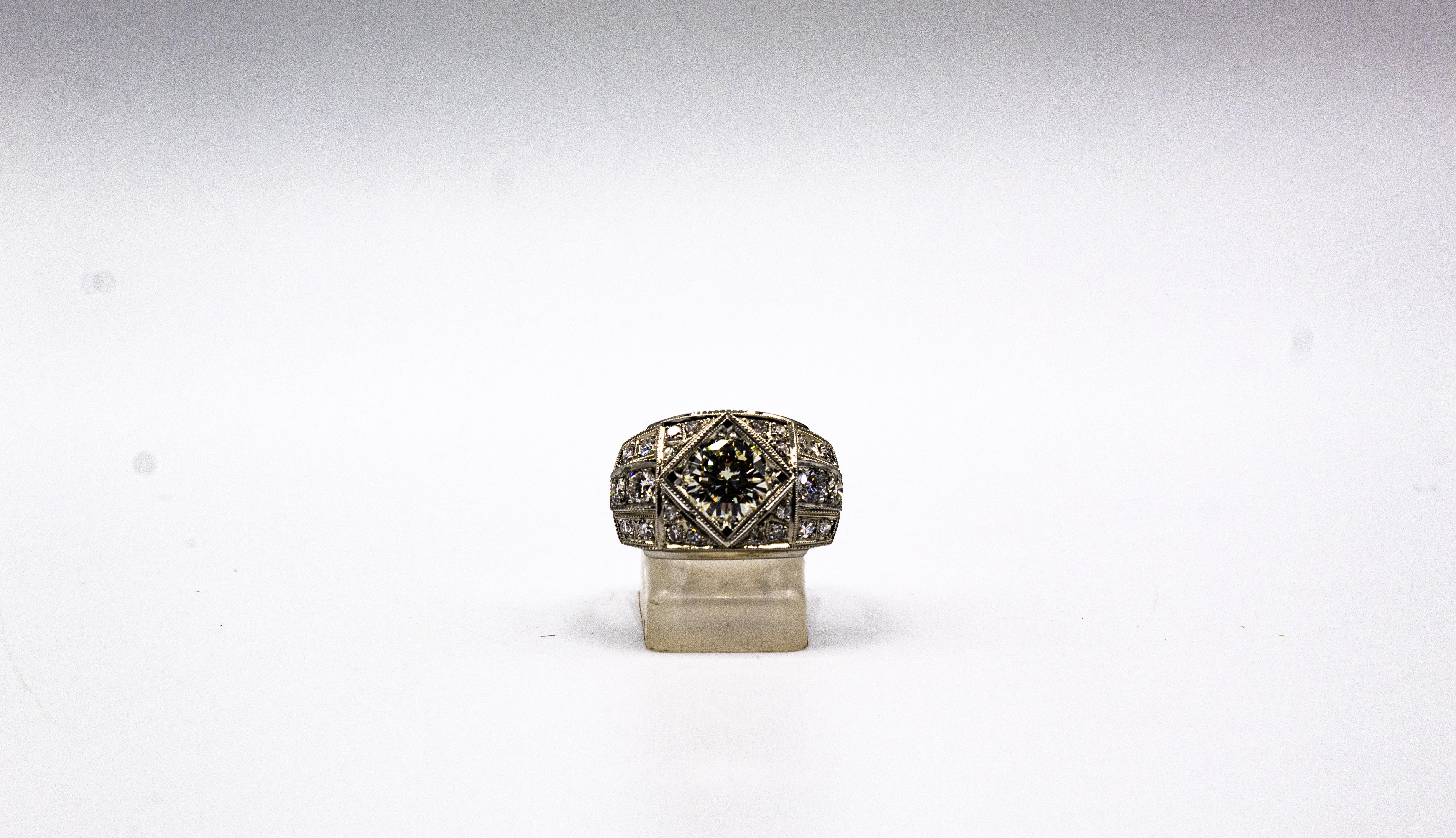 Art Deco Stil 2,37 Karat Weißer Brillantschliff Diamant Weißgold Cocktail Ring im Angebot 4