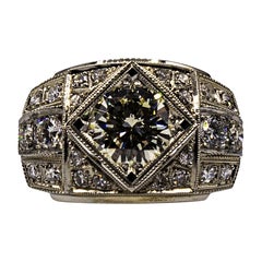 Art Deco Stil 2,37 Karat Weißer Brillantschliff Diamant Weißgold Cocktail Ring