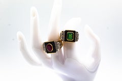 Art Deco Style 2.38 Carat White Diamond Emerald Onyx Yellow Gold Cocktail Ring