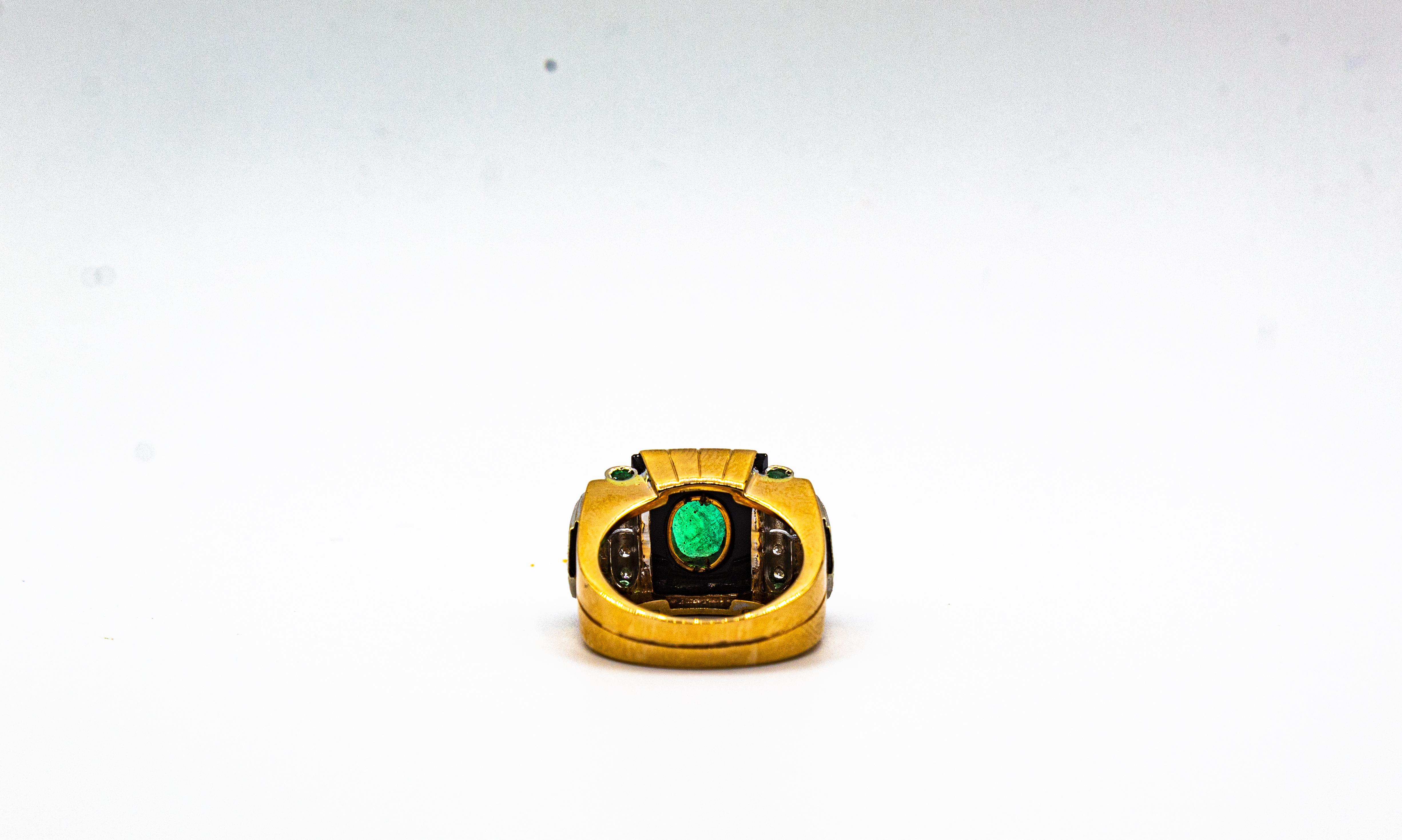 Art Deco Style 2.38 Carat White Diamond Emerald Onyx Yellow Gold Cocktail Ring 4