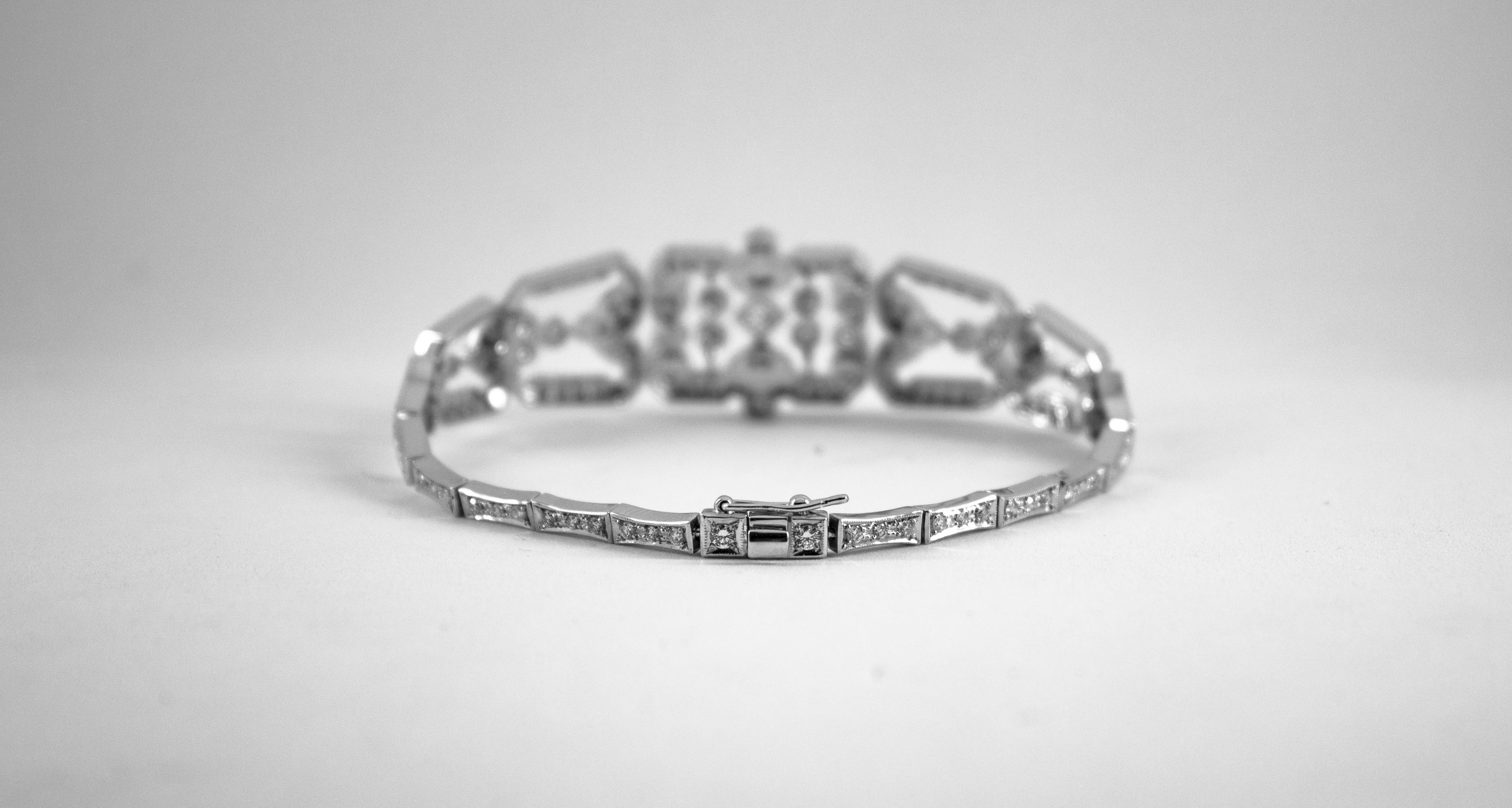 Art Deco Style 2.40 Carat White Modern Round Cut Diamond White Gold Bracelet 8