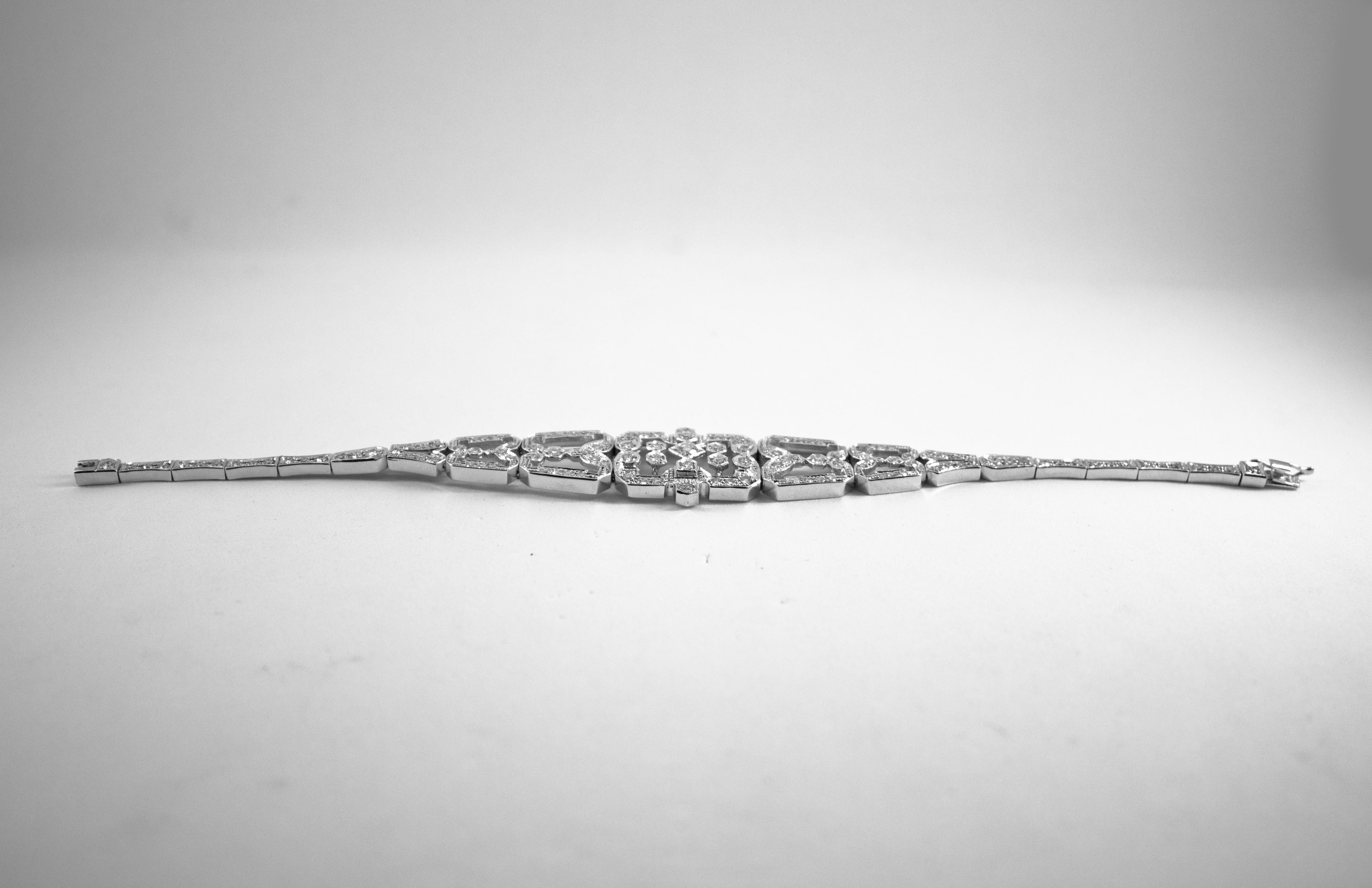 Art Deco Style 2.40 Carat White Modern Round Cut Diamond White Gold Bracelet In New Condition For Sale In Naples, IT
