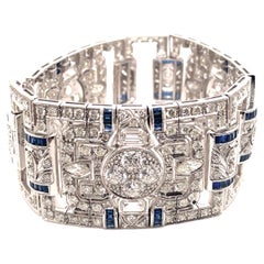 Bracelet de style Art déco en or blanc 18 carats avec diamants et saphirs de 24,95 carats