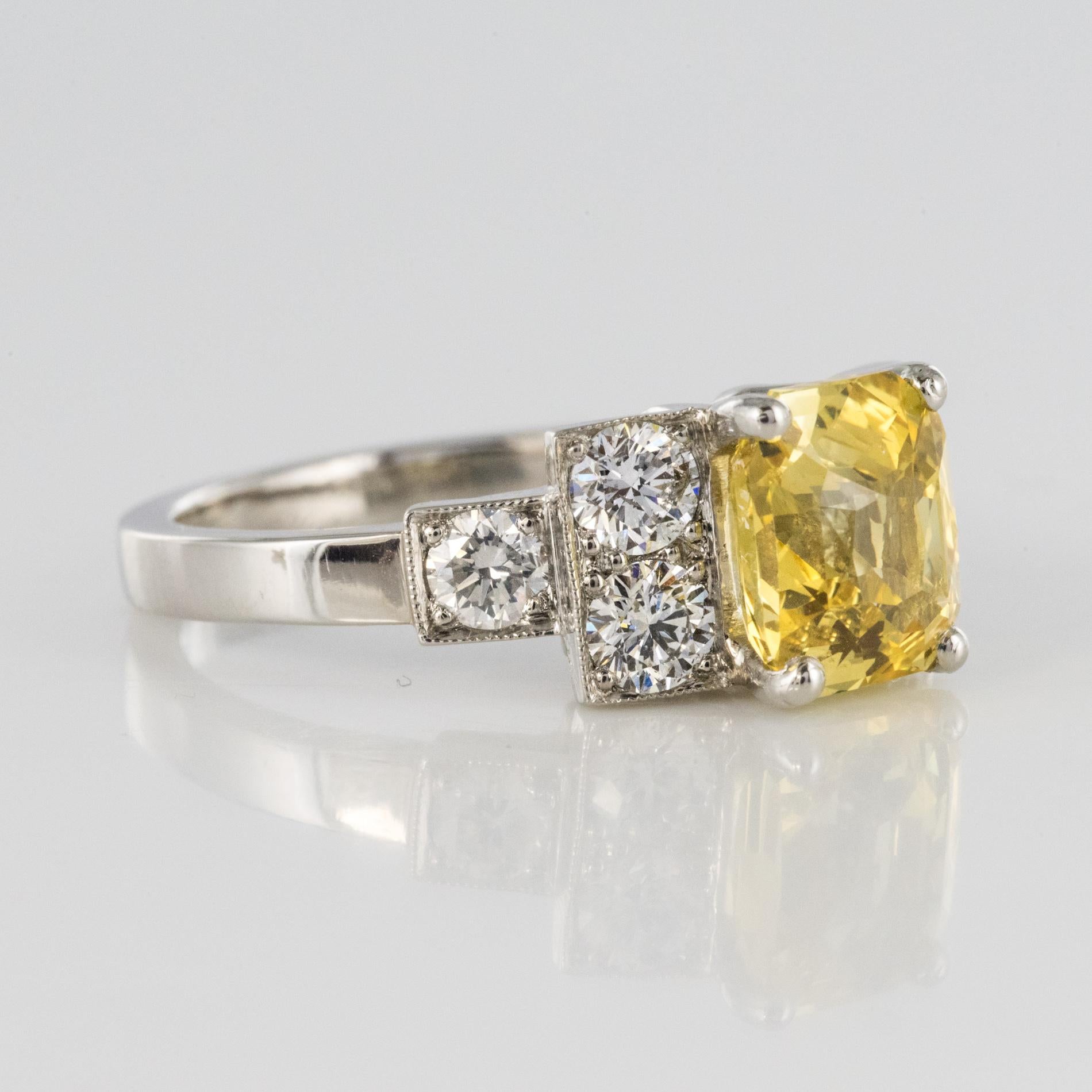 Art Deco Style 2.51 Carat Yellow Sapphire Diamonds Platinum Ring 6