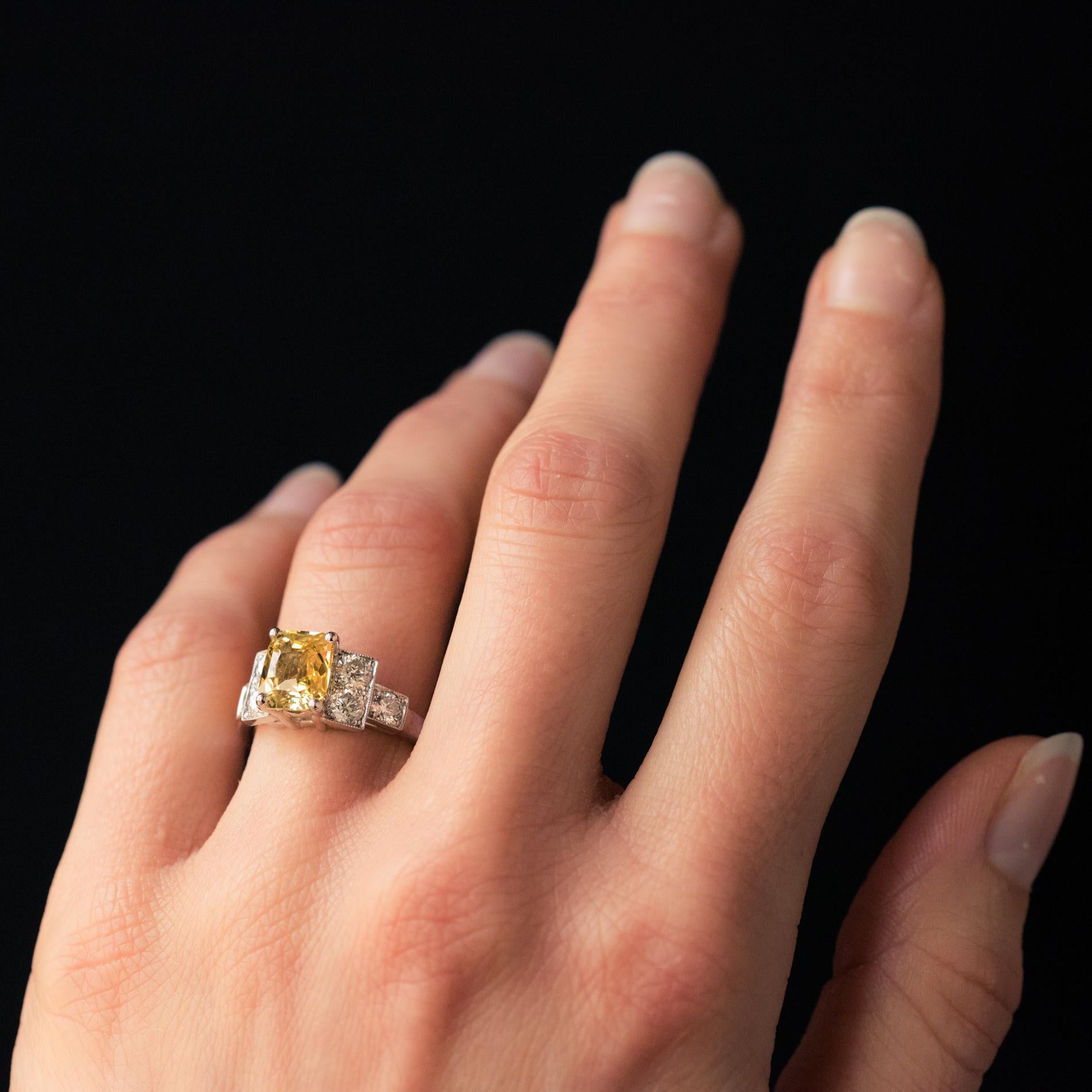 Art Deco Style 2.51 Carat Yellow Sapphire Diamonds Platinum Ring 7