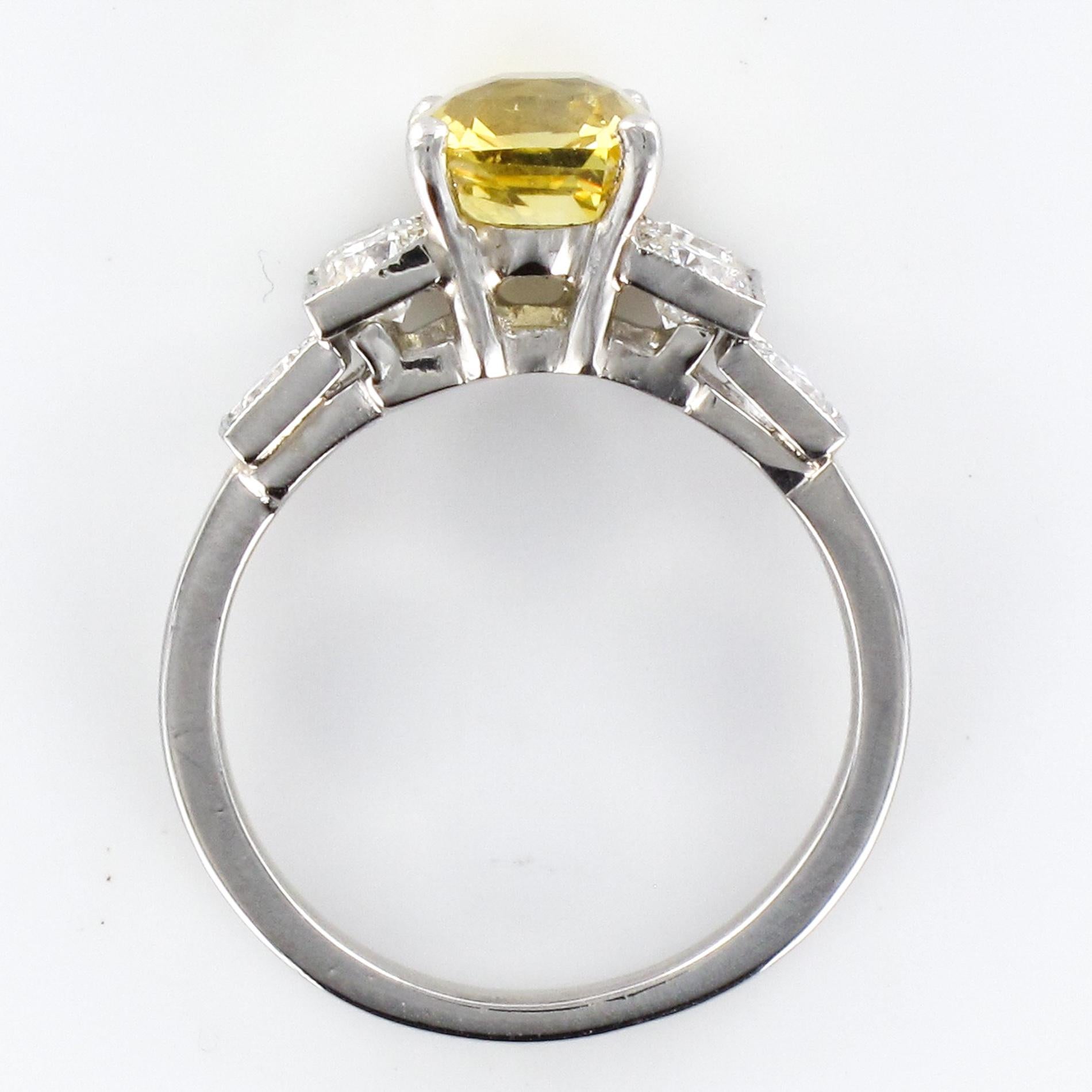 Art Deco Style 2.51 Carat Yellow Sapphire Diamonds Platinum Ring 10
