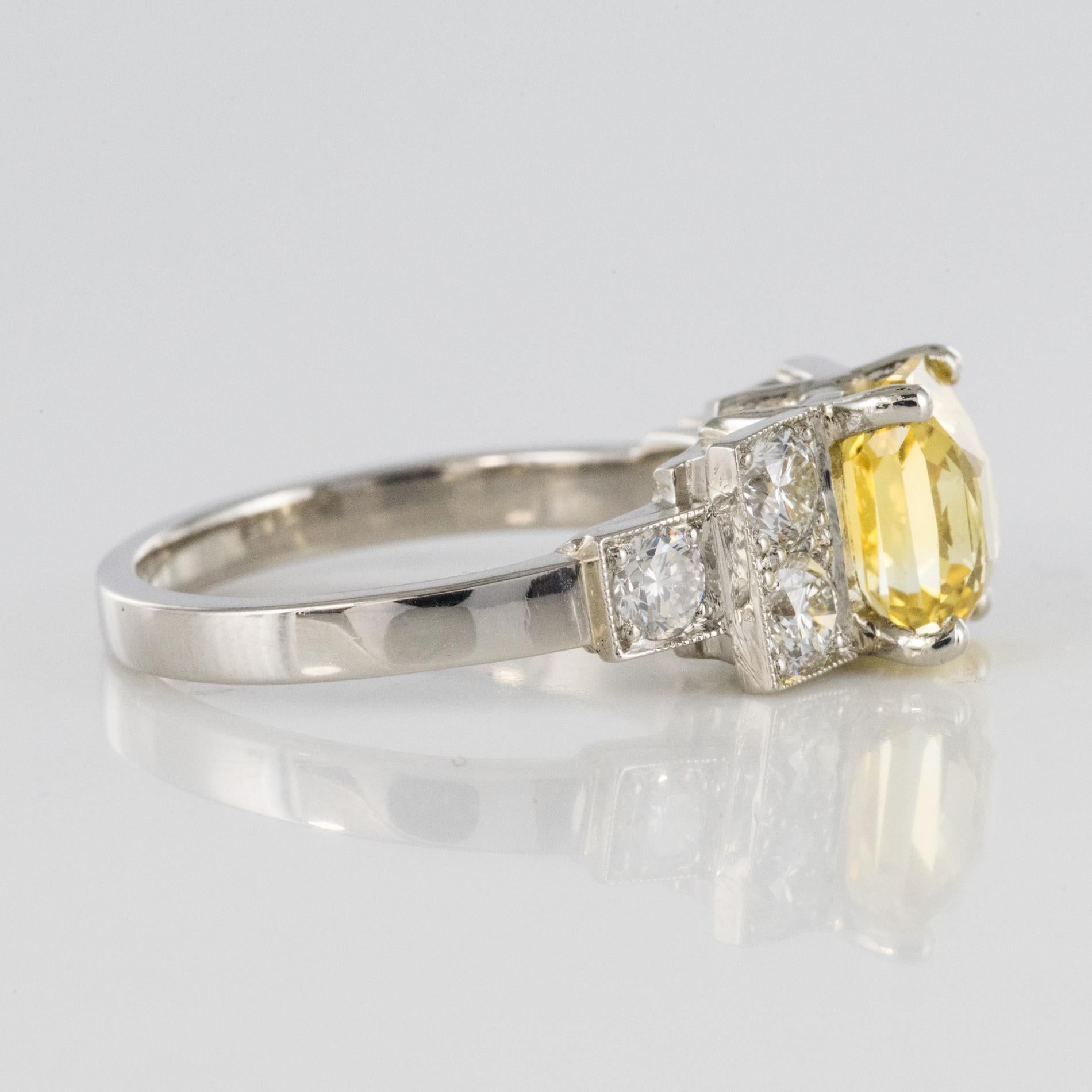 Art Deco Style 2.51 Carat Yellow Sapphire Diamonds Platinum Ring 4