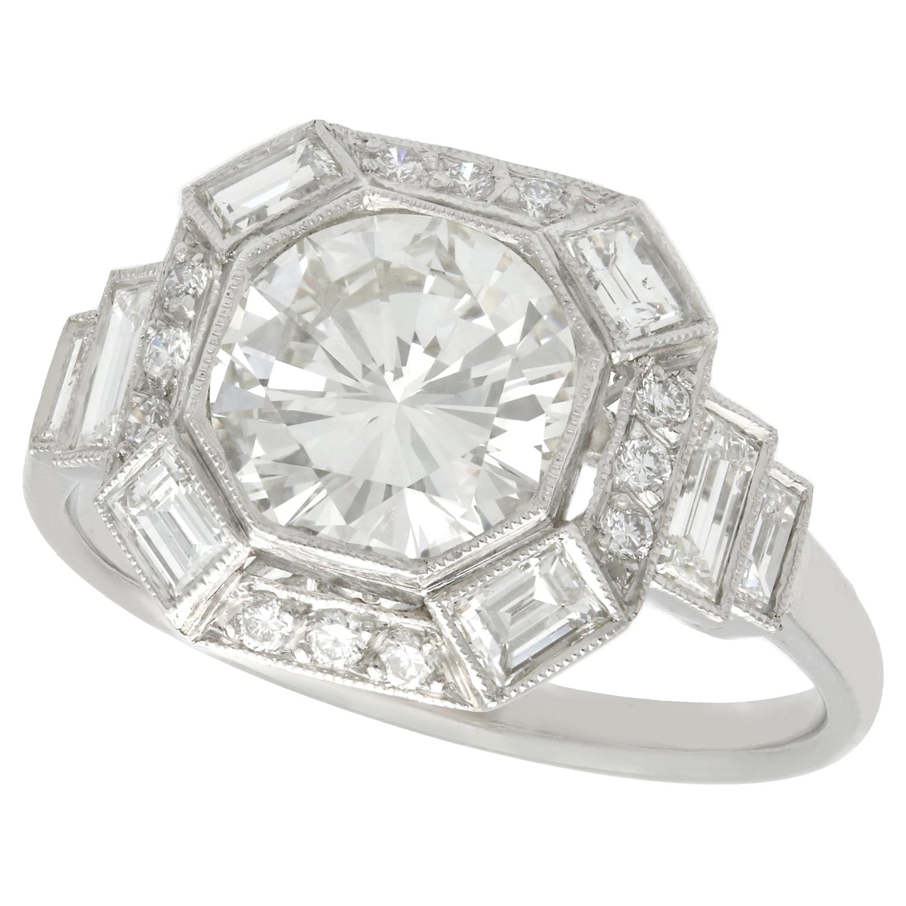 Art Deco Style 2.58 Carat Diamond and Platinum Engagement Ring