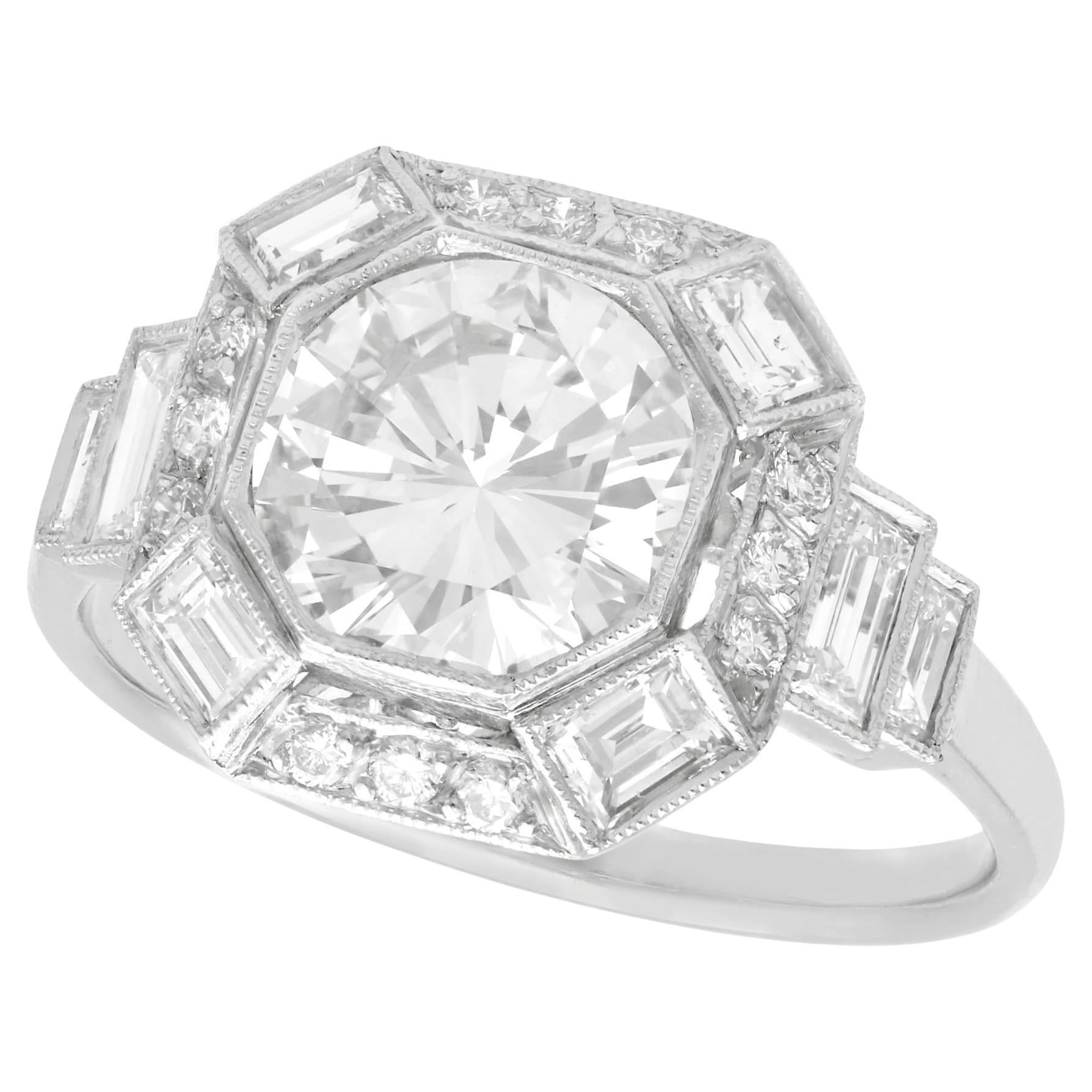Art Deco Style 2.58 Carat Diamond and Platinum Engagement Ring For Sale
