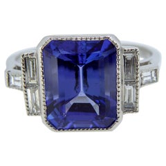 Art Deco Style 2.60 Carat Tanzanite and Baguette Diamond Ring, Platinum Art Deco Style 2.60 Carat Tanzanite and Baguette Diamond Ring, Platinum