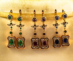 Art Deco Style 2.60 Carat White Rose Cut Diamond Emerald Yellow Gold Earrings