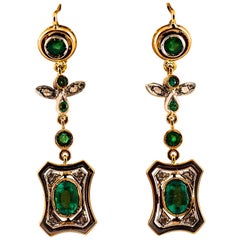 Art Deco Style 2.60 Carat White Rose Cut Diamond Emerald Yellow Gold Earrings