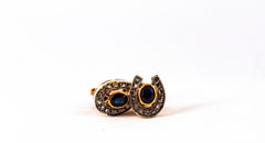 Art Deco Style 2.61 Carat Diamond Ruby Blue Sapphire Onyx Yellow Gold Cufflinks