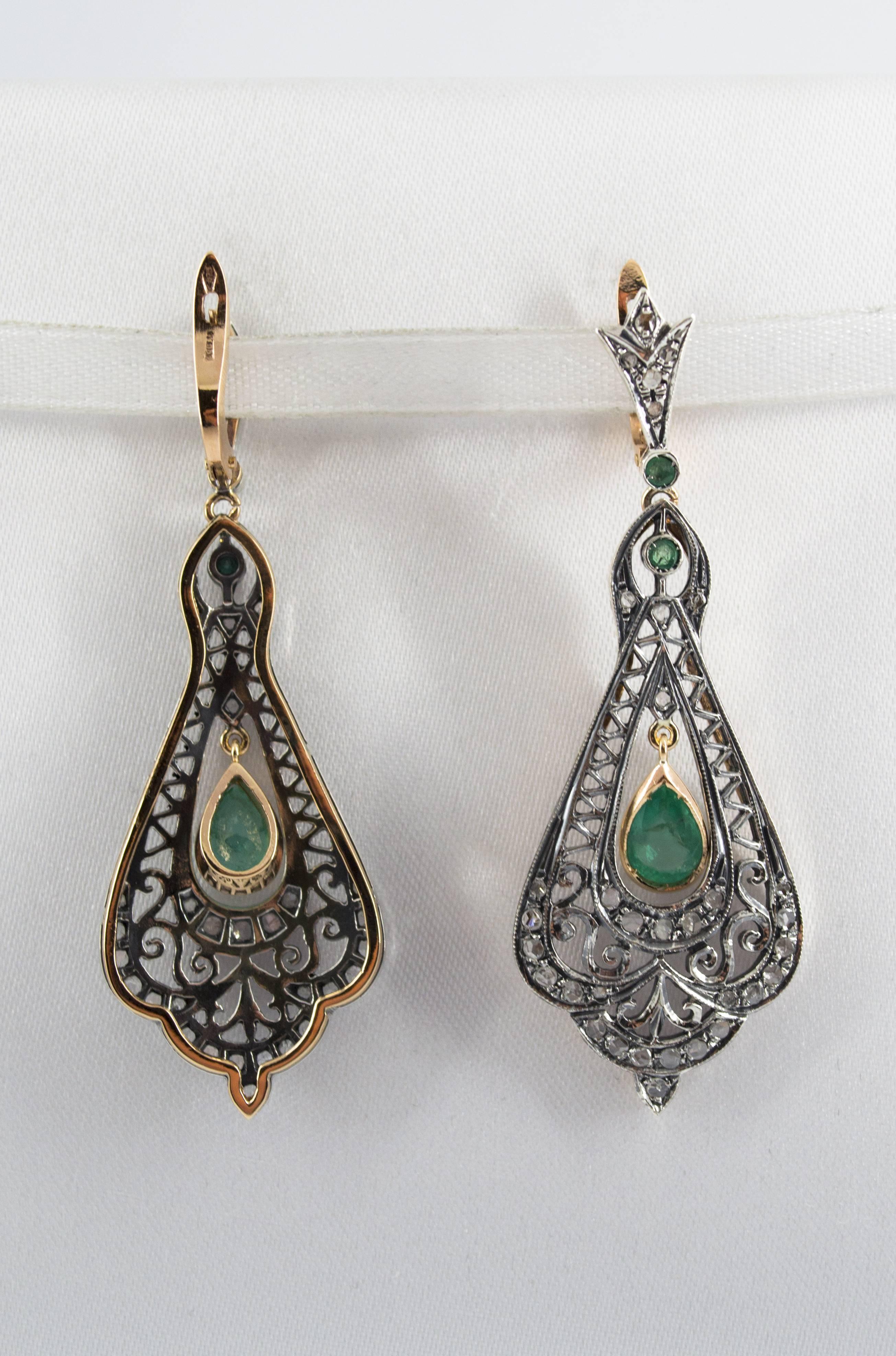 Art Deco Style 2.70 Carat White Diamond Emerald Yellow Gold Lever-Back Earrings In New Condition For Sale In Naples, IT
