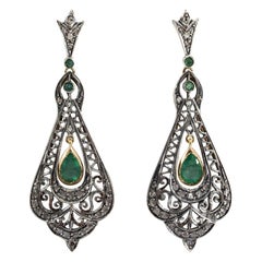 Pendientes de palanca de oro amarillo con diamante blanco esmeralda de 2.70 quilates estilo art déco