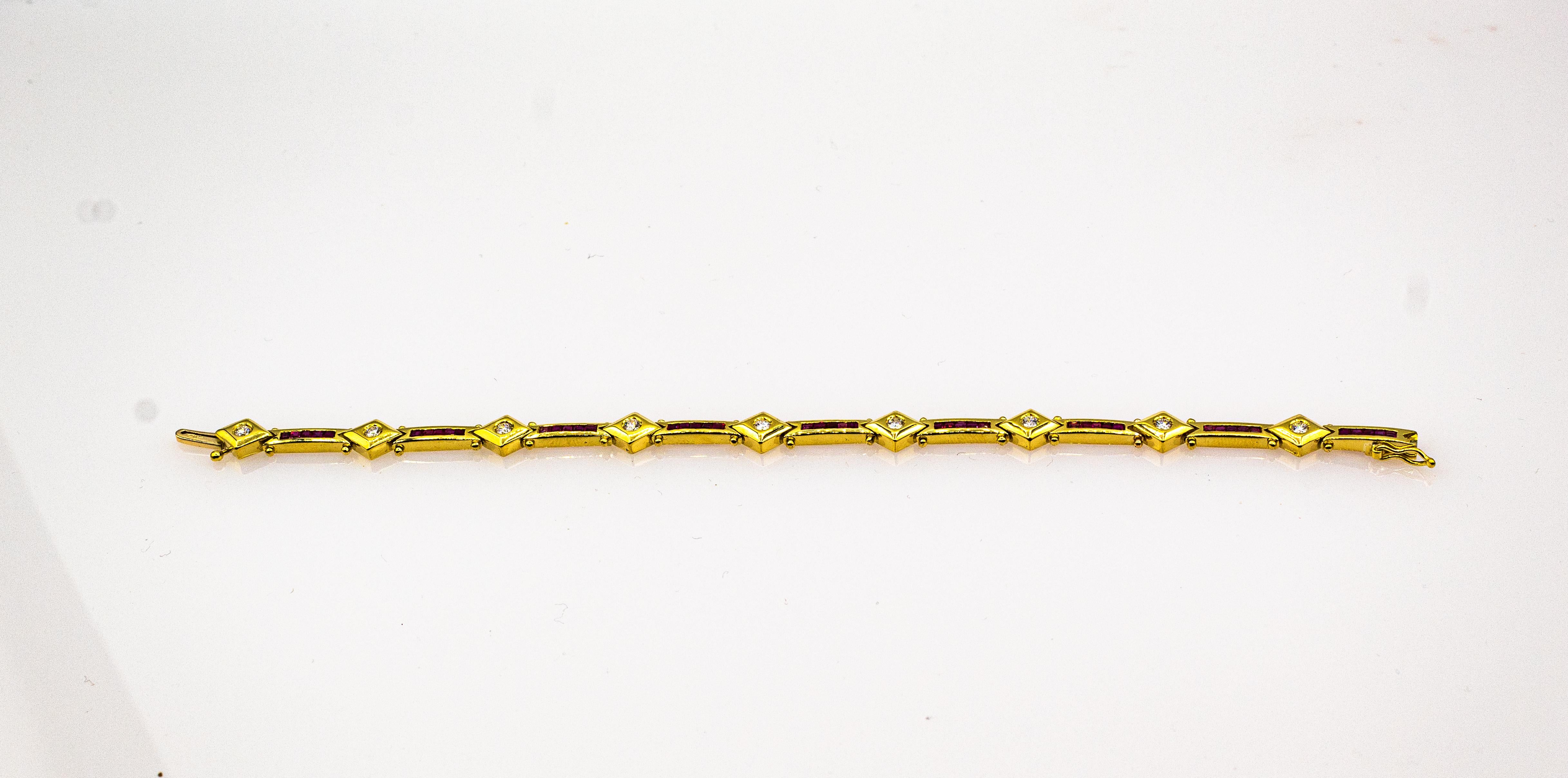 Art Deco Style 2.72 Carat White Diamond Ruby Yellow Gold Tennis Bracelet In New Condition In Naples, IT