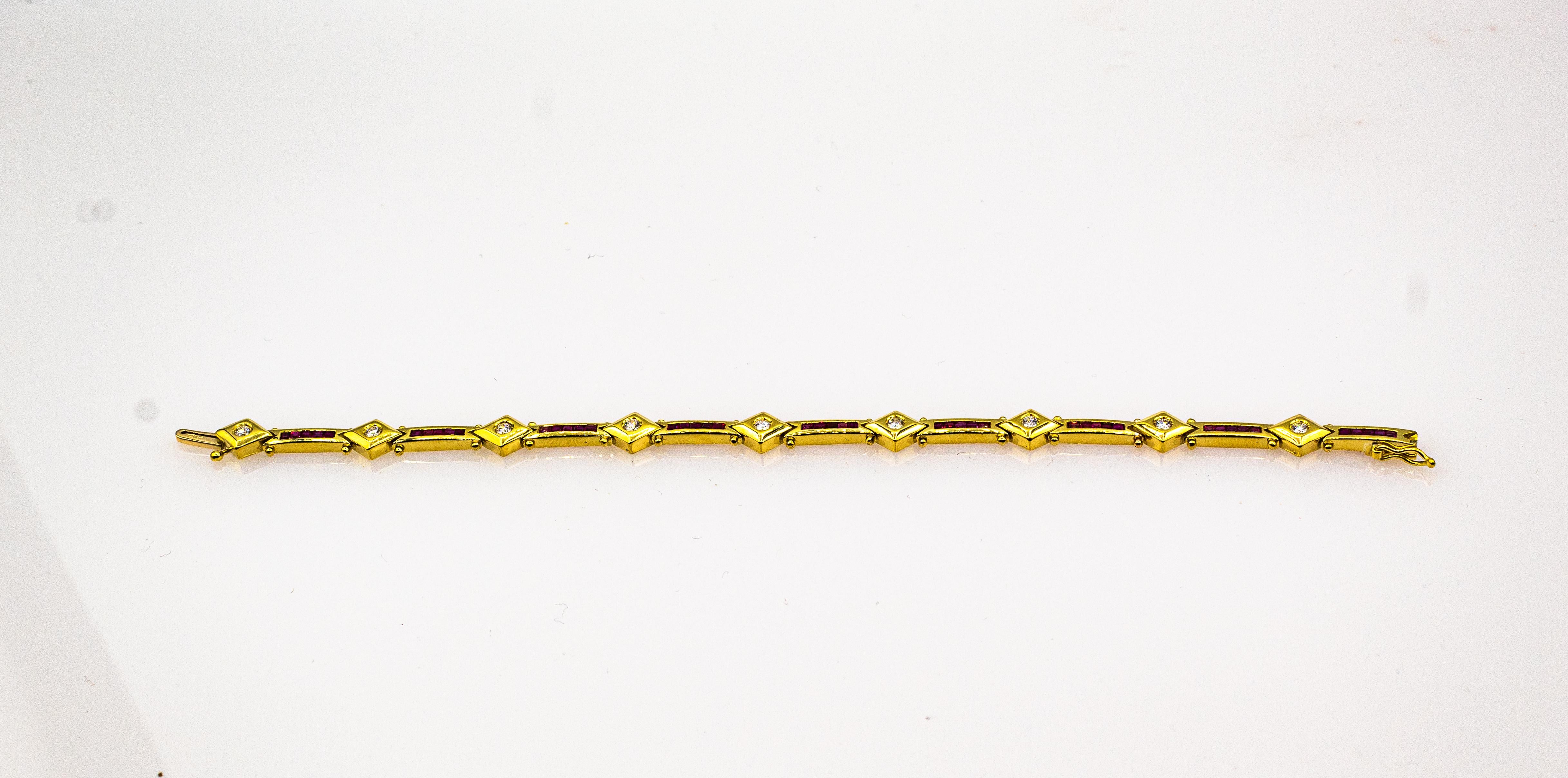 Art Deco Style 2.72 Carat White Diamond Ruby Yellow Gold Tennis Bracelet In New Condition For Sale In Naples, IT