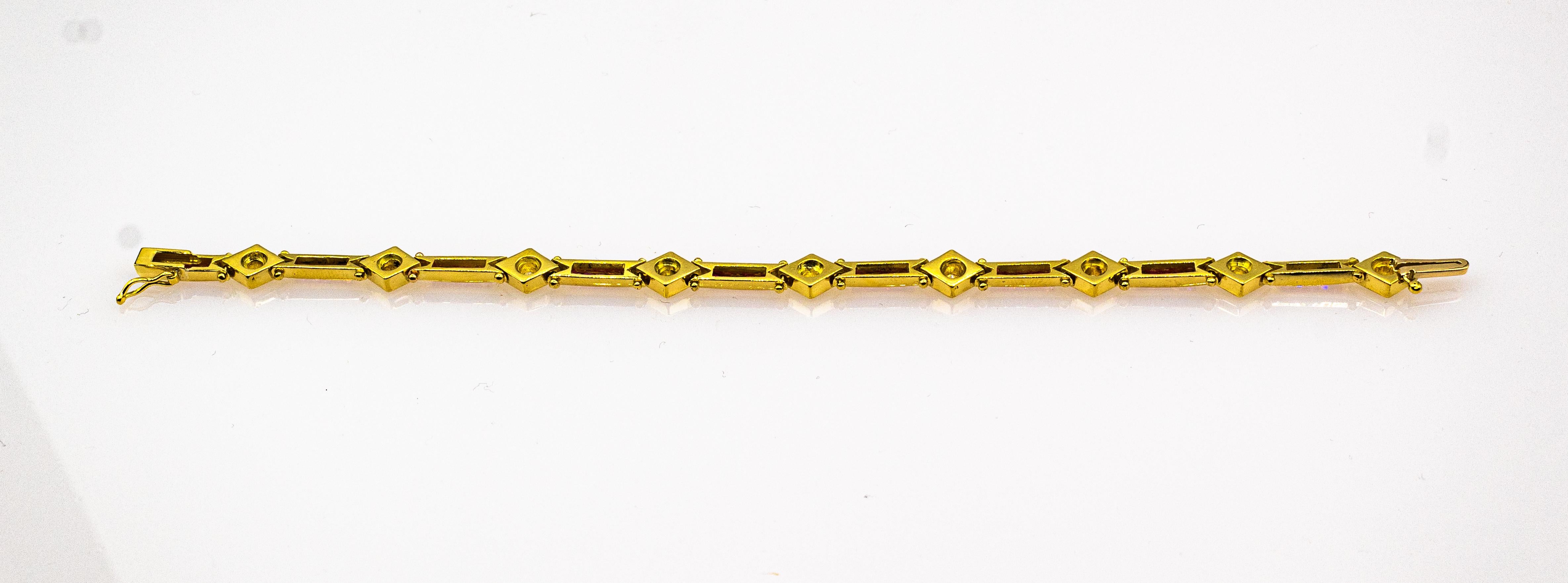 Tennisarmband im Art-déco-Stil, 2,72 Karat weißer Diamant, Rubin, Gelbgold im Zustand „Neu“ im Angebot in Naples, IT