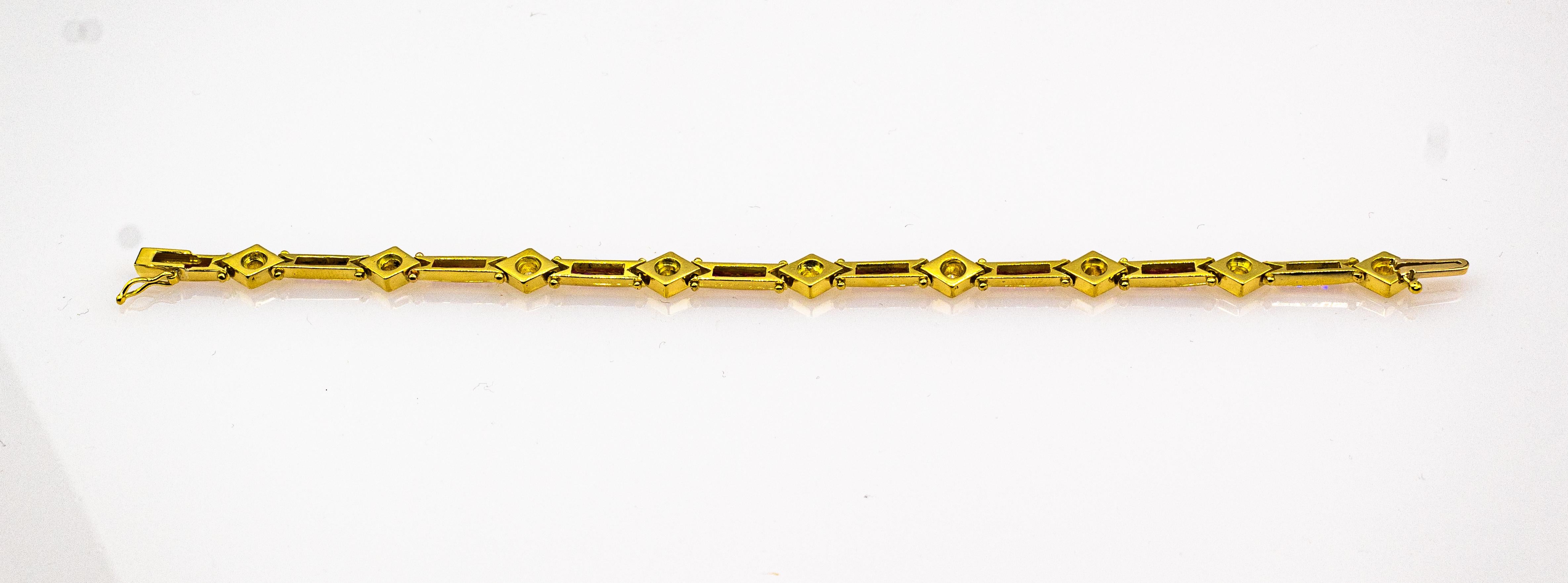 Women's or Men's Art Deco Style 2.72 Carat White Diamond Ruby Yellow Gold Tennis Bracelet For Sale