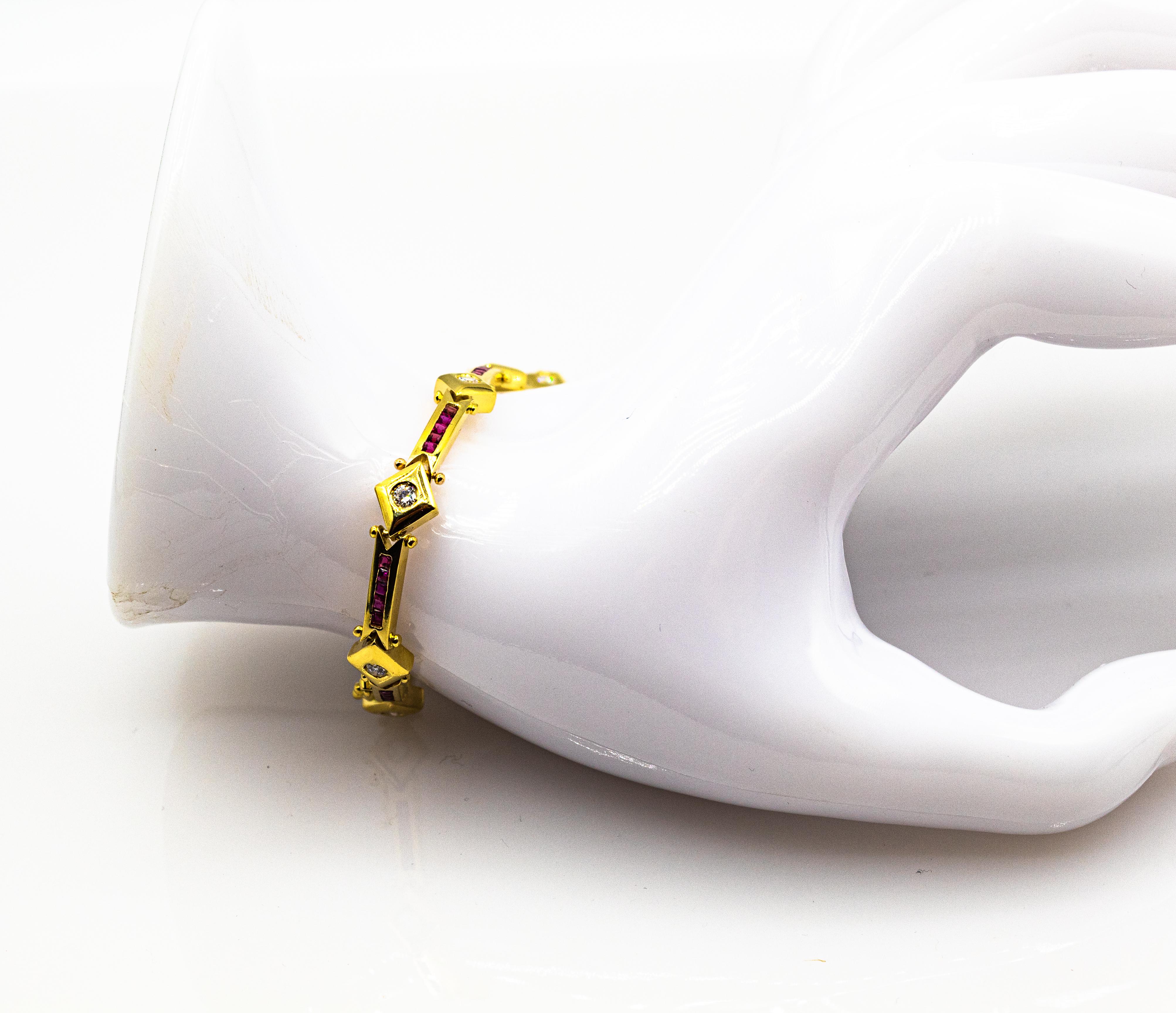 Art Deco Style 2.72 Carat White Diamond Ruby Yellow Gold Tennis Bracelet For Sale 1