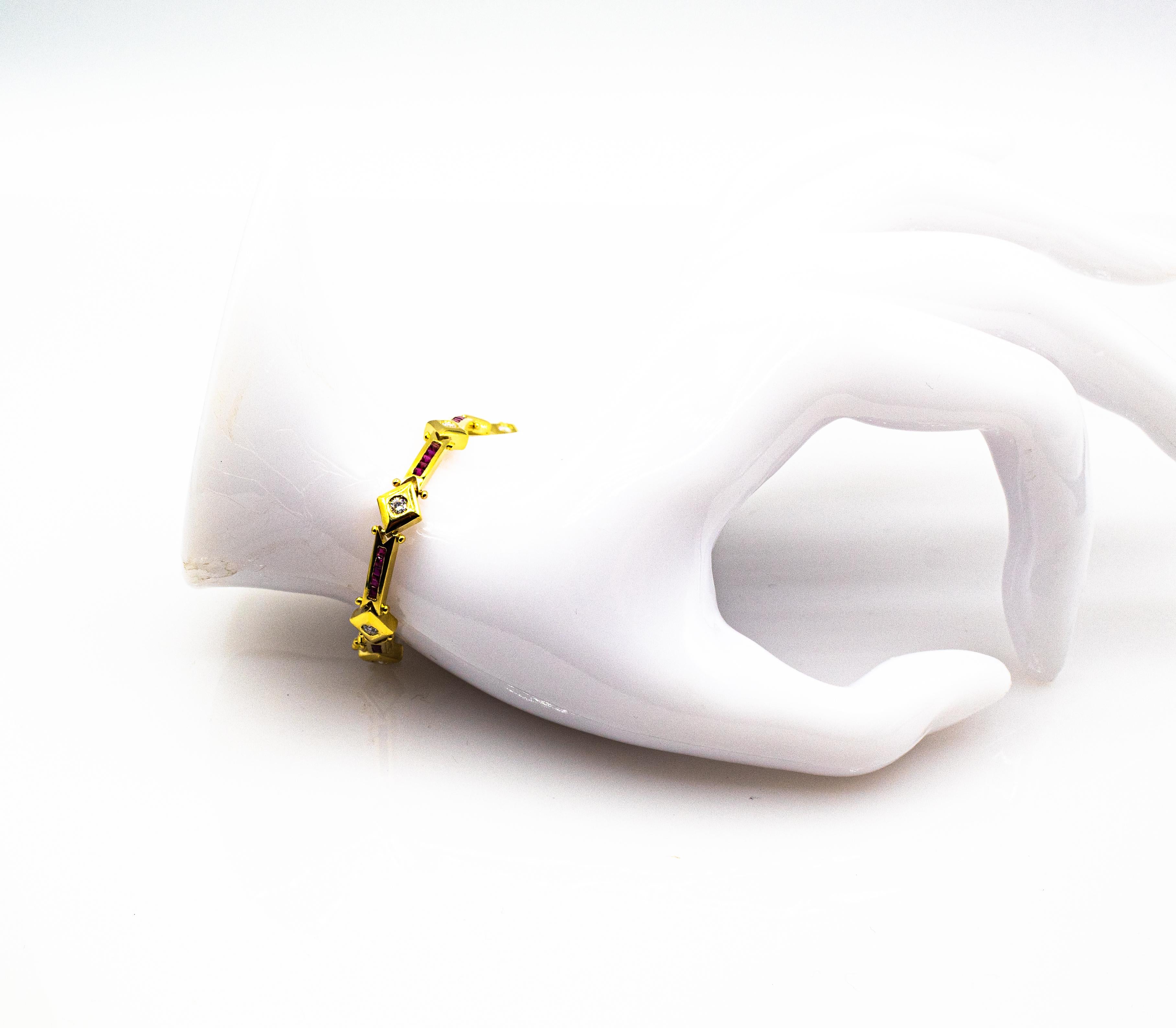 Tennisarmband im Art-déco-Stil, 2,72 Karat weißer Diamant, Rubin, Gelbgold im Angebot 1